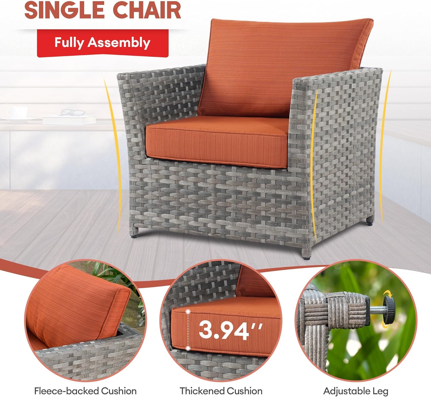 Weaxty Patio Furniture Set 16 Pieces No-Assembly Patio Sectional Furniture Sets with 42