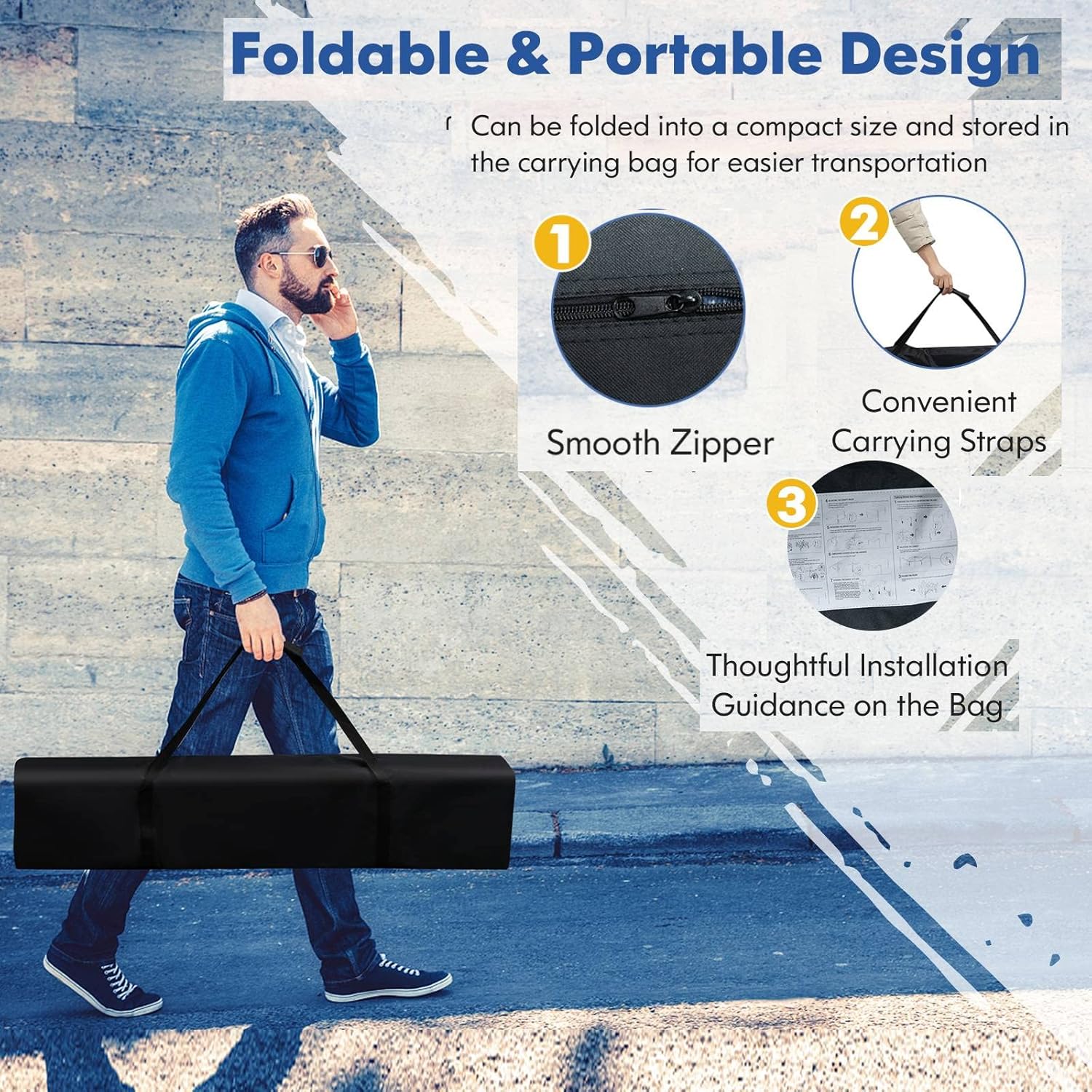 TANGZON 3 x 3M Pop Up Gazebo, Height Adjustable Instant Camping Party Tent Canopy with Slanted Legs & Carrying Bag, Outdoor Foldable Sun Shade Event Shelter (White, No Mesh Sidewalls & Sand Bags)