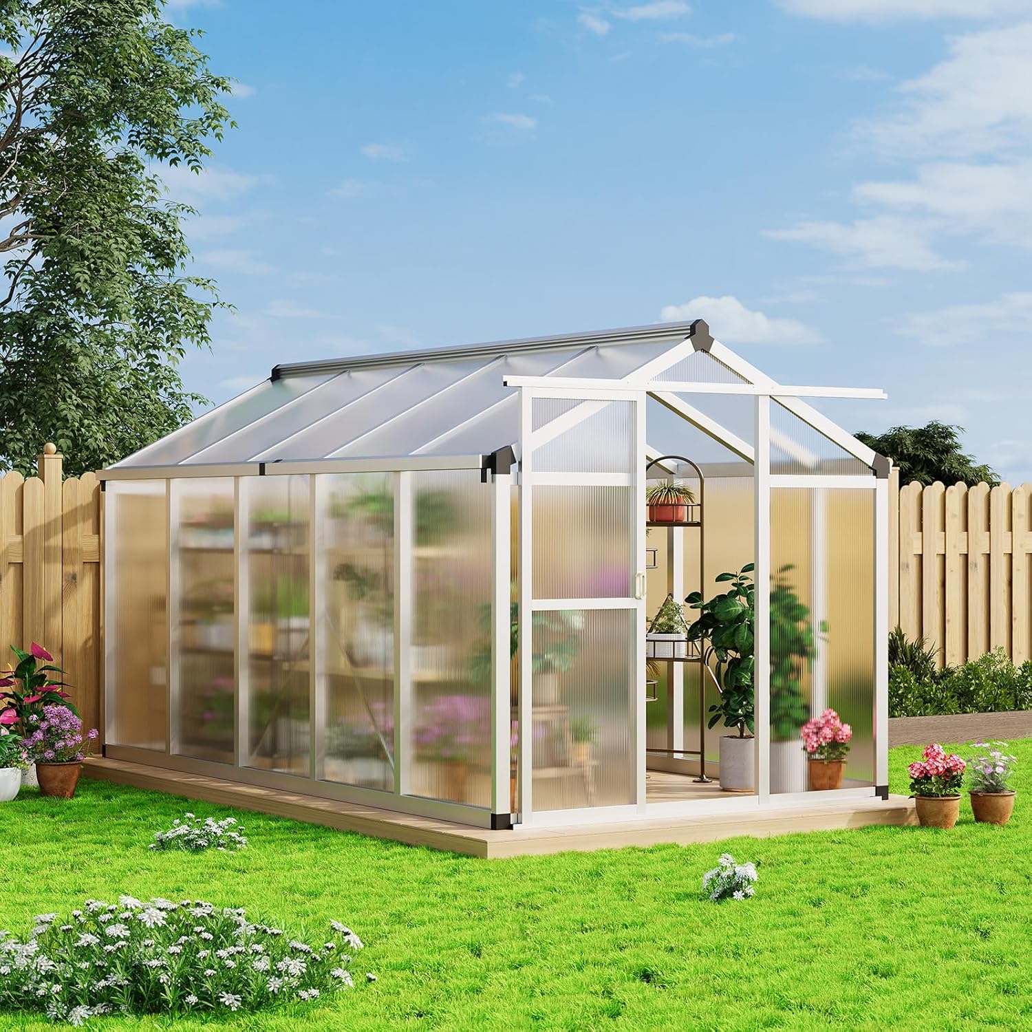 Garvee 6x10 FT Greenhouse - Aluminum Greenhouses for Outdoors, Large Polycarbonate Greenhouse with Roof Vent, Heavy Duty Walk-in Green Houses for Outside Garden, Backyard, Patio, Lawn, Easy Assembly