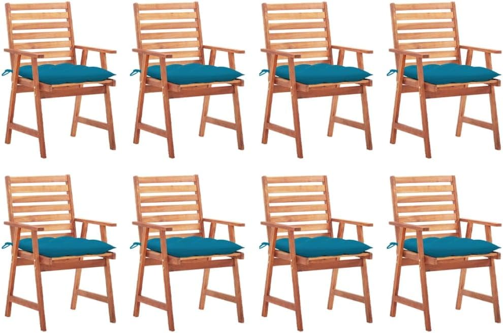 Patio Dining Chairs 8 pcs with Cushions Solid Acacia Wood,Acacia Wood Dining Chair Set with Water-Resistant Cushions for Patio, Garden, Terrace Outdoor Seating Furniture