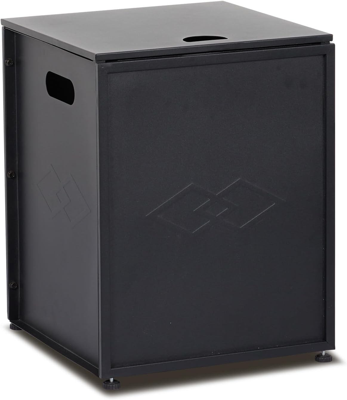 Weatherproof Propane Tank Cover Table with Handles – Outdoor 20lb Gas Tank Storage Hideaway for Fire Pits & Griddles – Sturdy Patio Deck Storage Box – Black-Rhombus