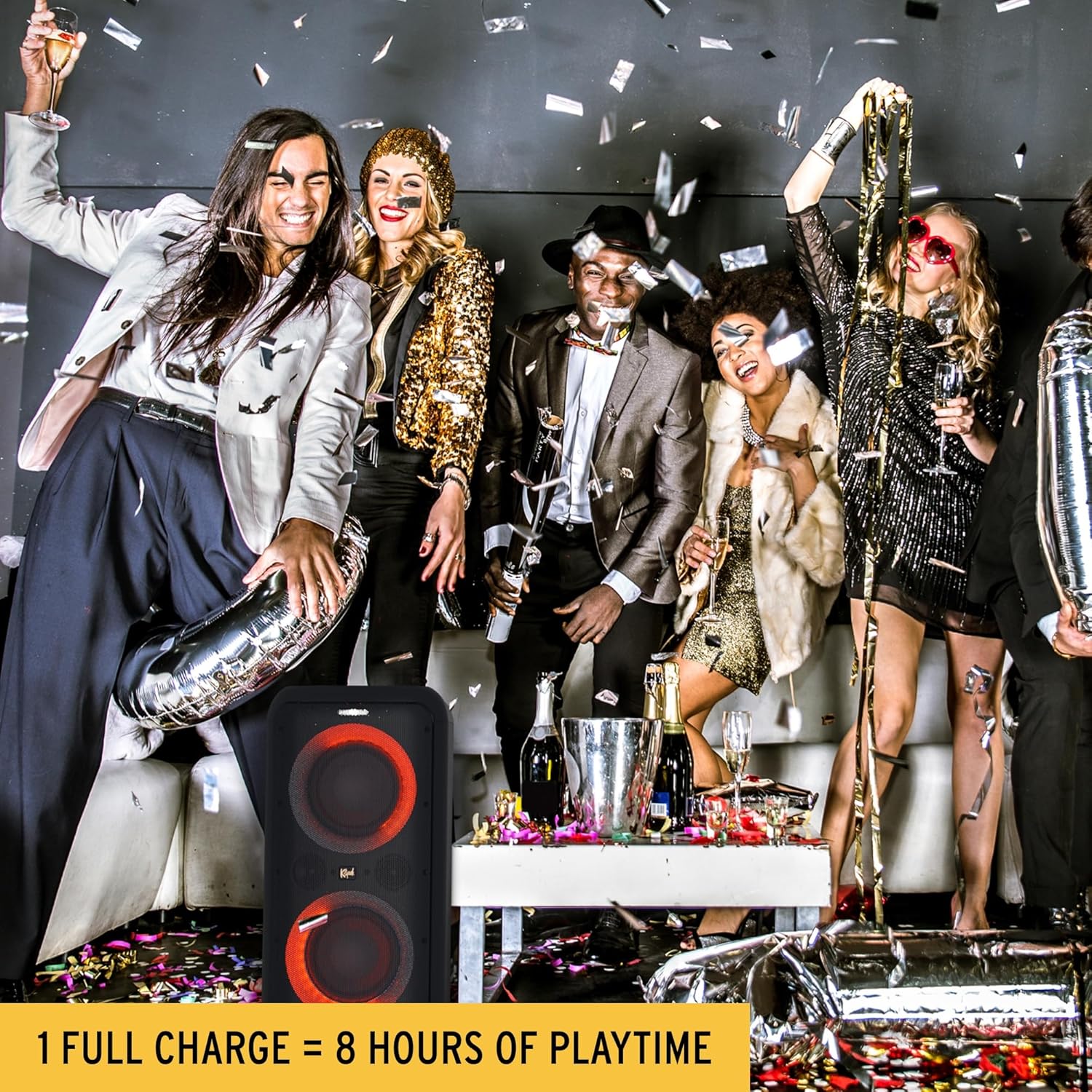 Klipsch Gig XXL, Black - Portable Wireless Bluetooth Speaker - Multiple Color Modes - Bass Boost - Two 6.5