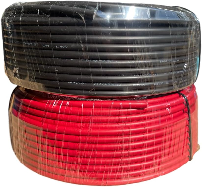 Solar Cable 100Ft 30M 10 awg Wire, 100FT Black + 100FT Red 10 Gauge Wire Solar Extension Cable Wire with 6 Pairs Solar Connectors for RV, Photovoltaic Systems (100, Black red)