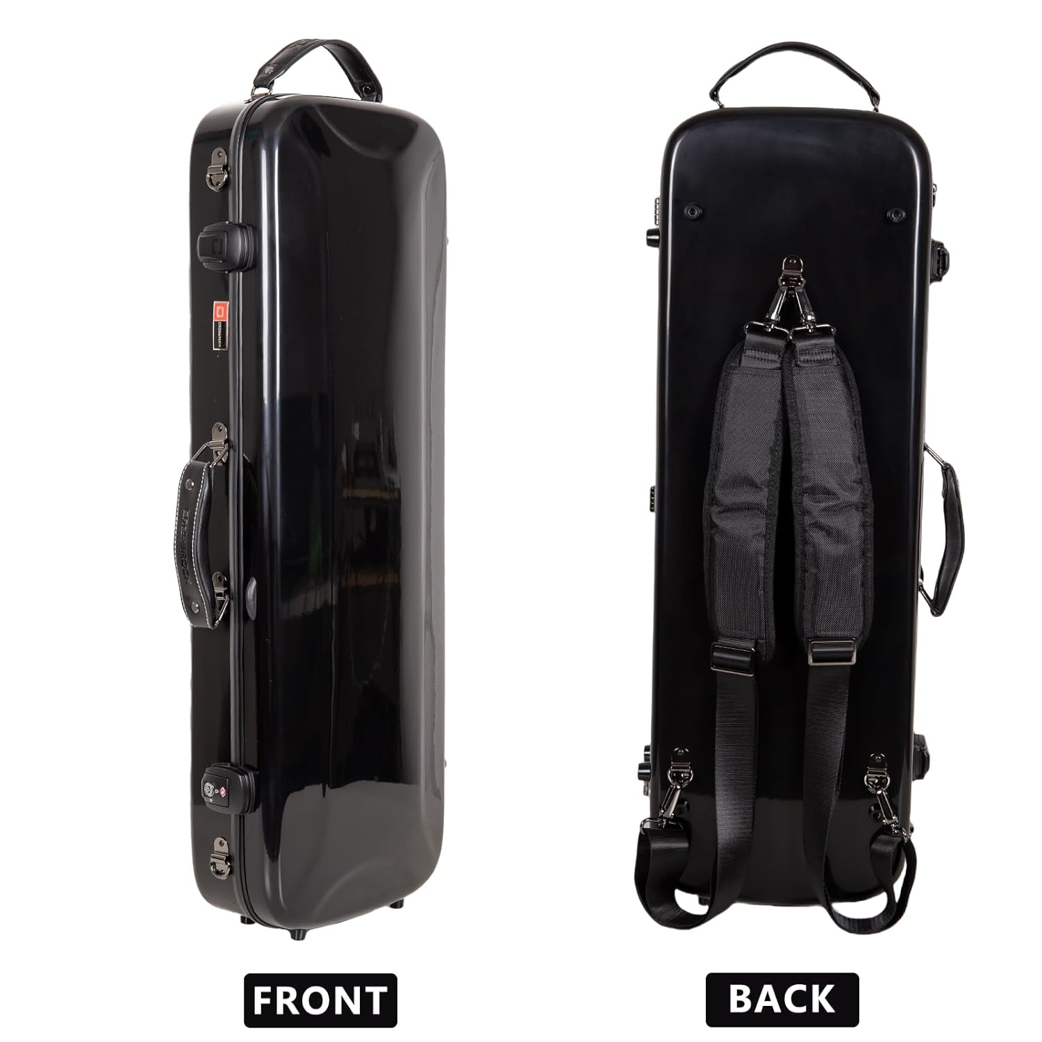 Crossrock Fiberglass Oblong Case fits 4/4 Full-Size Violin, Includes TSA lock, Protective Blanket, Hygrometer, Accessory Compartments-Black (CRF2020VBK-R)