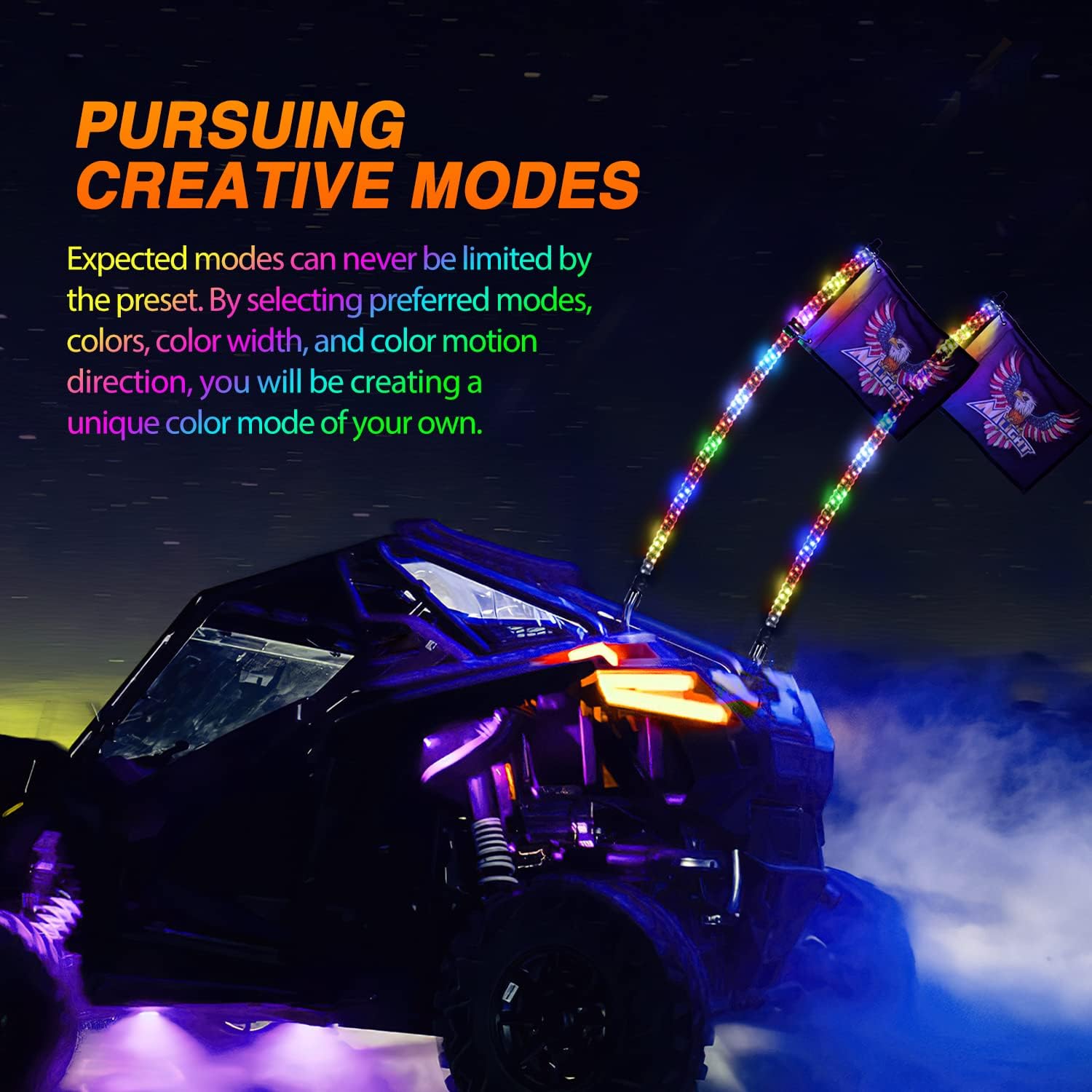 Nilight 2PCS 5FT RGB LED Whip Light, Remote App Control w/DIY Chasing Patterns Stop Turn Reverse Lighting Modes Safety Lighted Antenna for ATV UTV Polaris RZR Can-am Dune Buggy Jeep