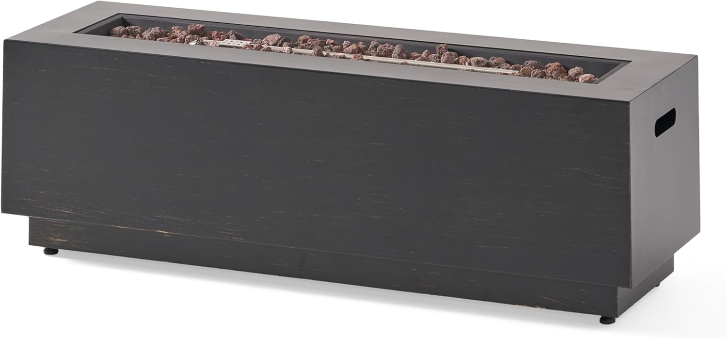 40 Inches Outdoor Propane Fire Pit, 50,000 Btu Dark Grey Rectangular Fire Table with Brown + Gold Accents, Patio, Deck, Backyard (Tank Cover Not Included)