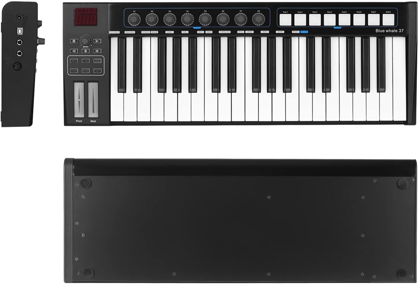 Keyboard Piano 37 Portable USB MIDI Controller Keyboard 37 Semi-Weighted Keys 8 RGB Backlit Trigger Pads LED Display