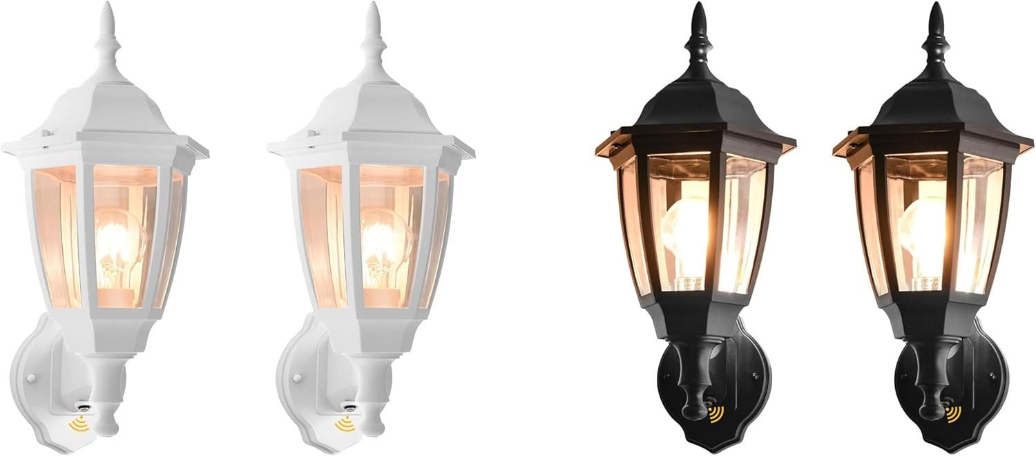 FUDESY 2-Pack White Outdoor Wall Light Dusk to Dawn with 2-Pack Black Outdoor Wall Light Dusk to Dawn