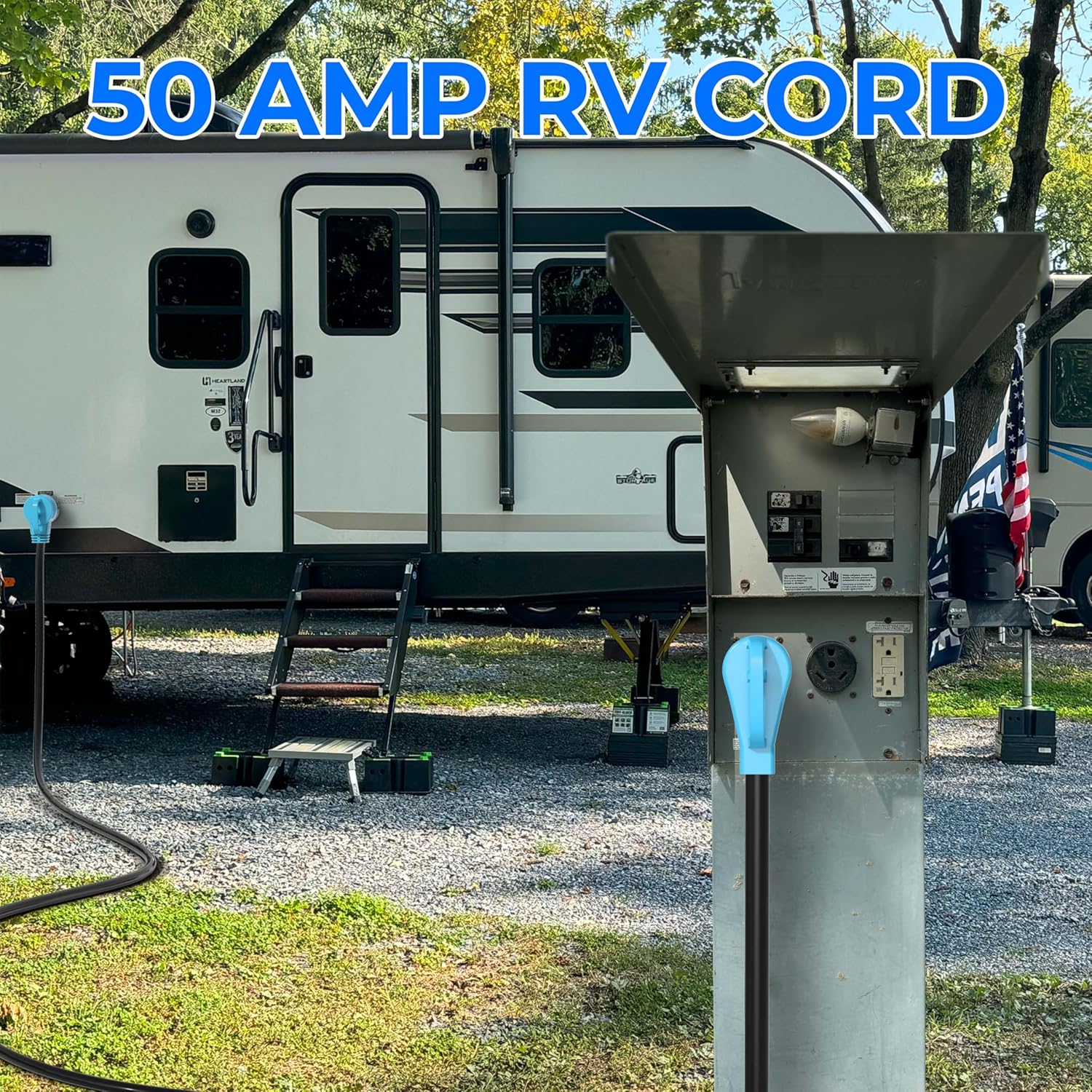 15 Feet 50 Amp RV/Generator Cord, UL Listed, 100% Copper Wire, Newly Designed 90°Grip Handle, NEMA 14-50P to SS2-50R Twist Lock, 6/3+8/1 Gauge STW Wire