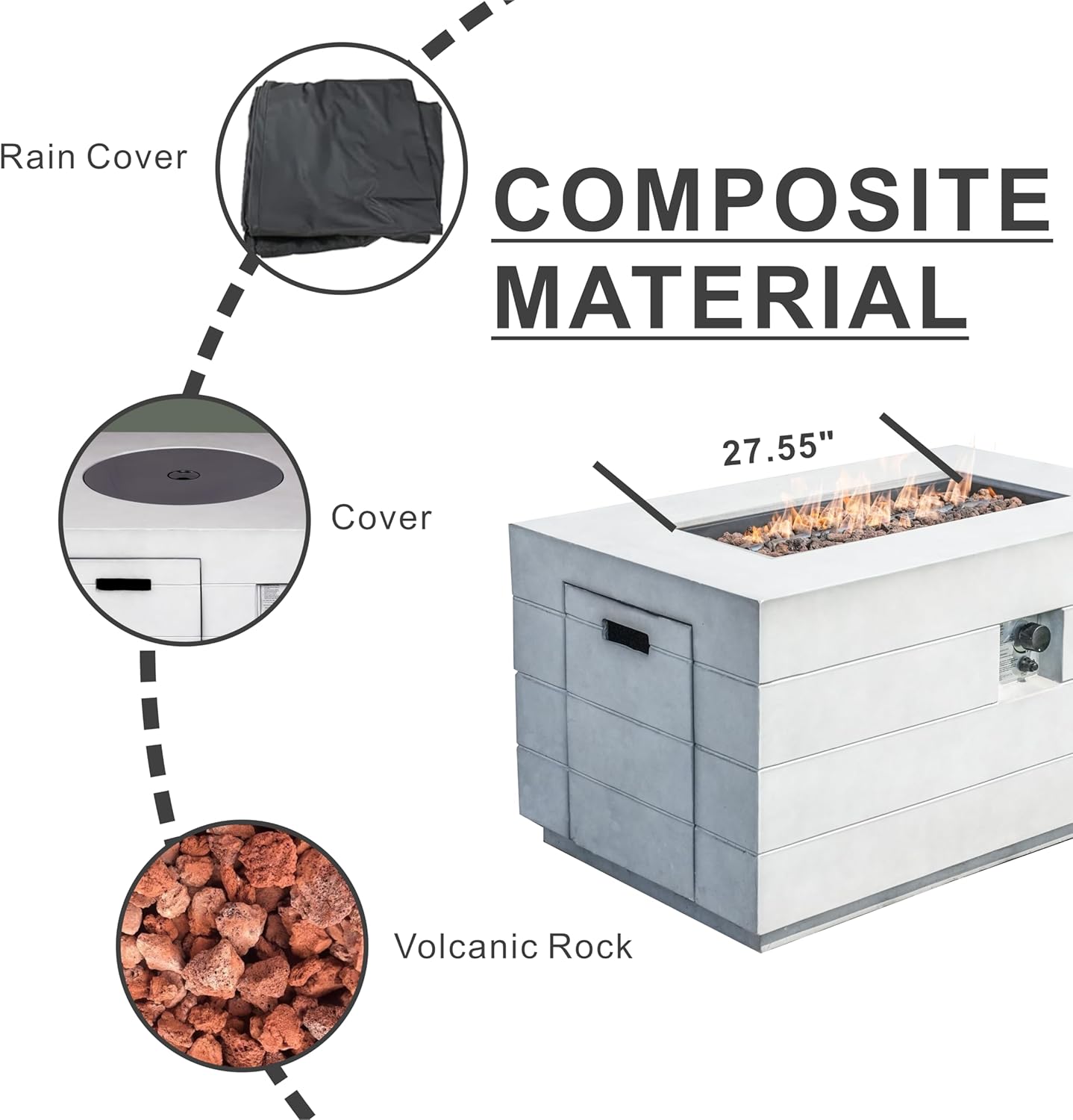 2-in-1 Outdoor Fire Table 50,000 BTU Stainless Steel Burner 42.5