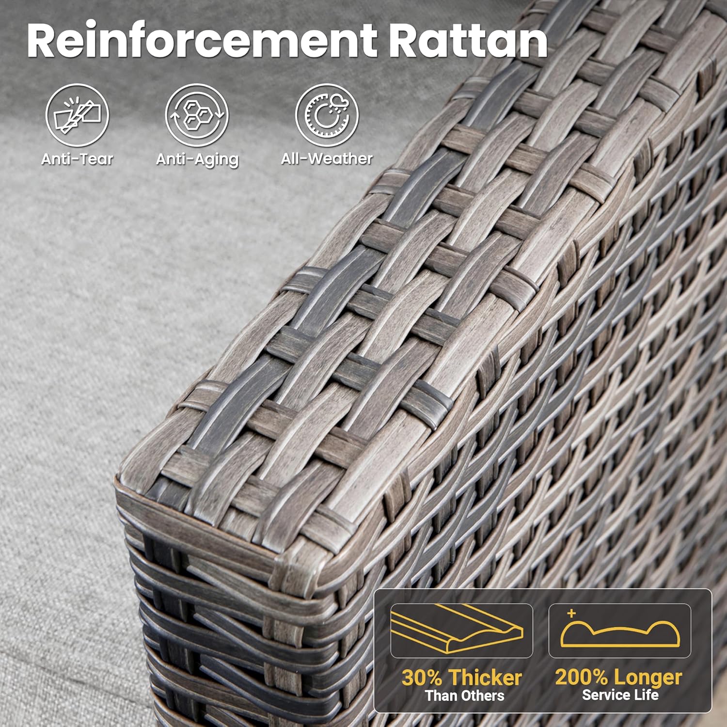 ovios 9 Pieces Patio Furniture Set with Square Fire Pit Table, Outdoor Swivel Rocking Chairs, High Back Wicker Rattan Conversation Set for Deck Porch, Grey