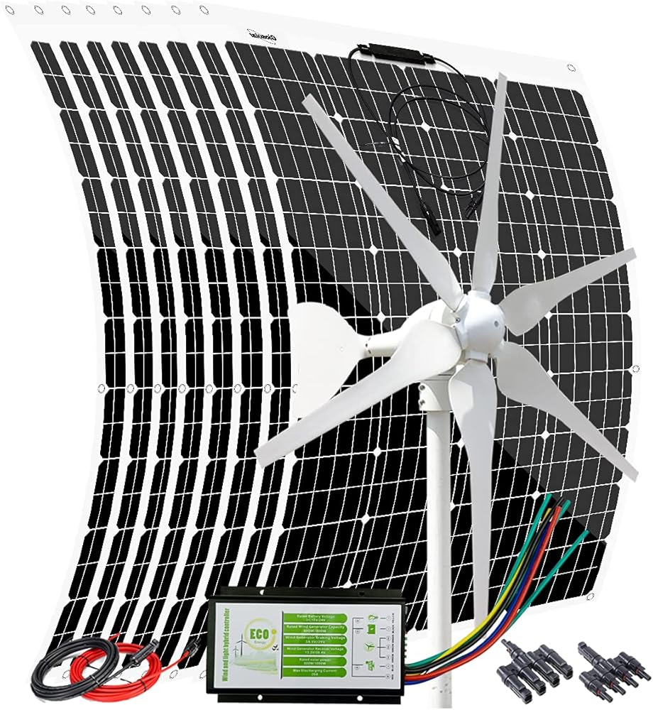 1360W Solar Wind Power Kit for Mobile Home: 400W 24V Wind Turbine Generator +960W Flexible Mono Solar Panels + Solar Wind Hybrid Controller + Cable Connector