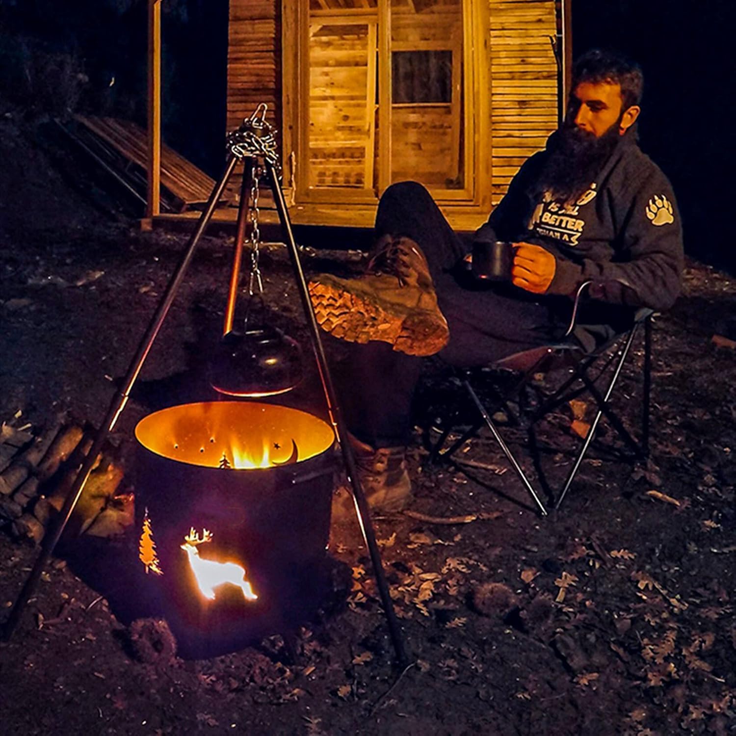 Portable Fire Pit, Outdoor Bonfire Wood Burning Fire Pits, Round Wrought Iron Firepits, Durable Metal Heating Basin for Patio Backyard Garden Beach Camping Park