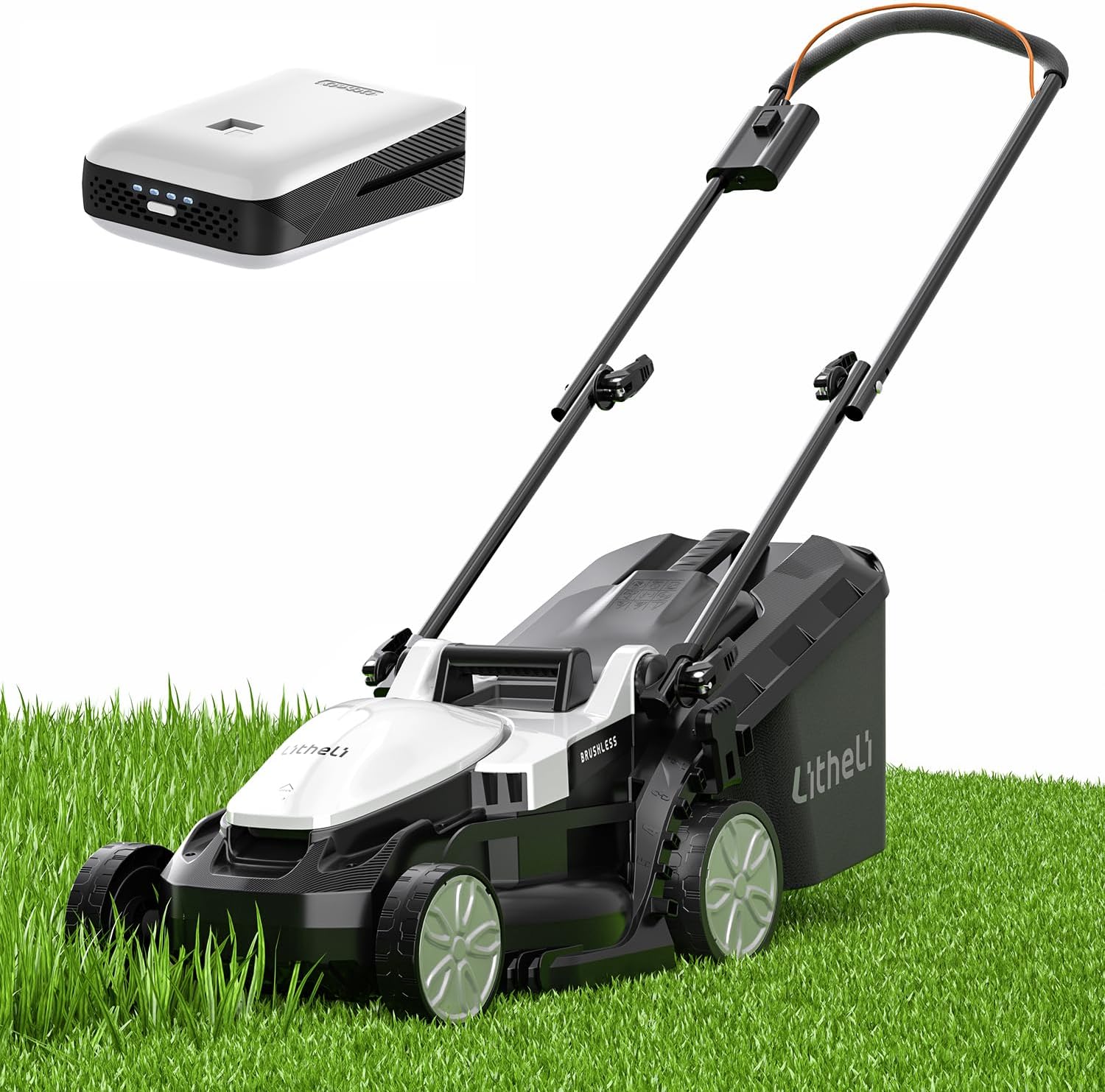 Litheli Electric Lawn Mower Cordless,Grass Cutter Machine for 1600 Sq.Ft.Lawnmower with Brushless Motor,13.5In Cutting Width,8 Gallon Capacity,Cutting Height from 1 to 2.5 in, with 1 4.0 Ah Battery