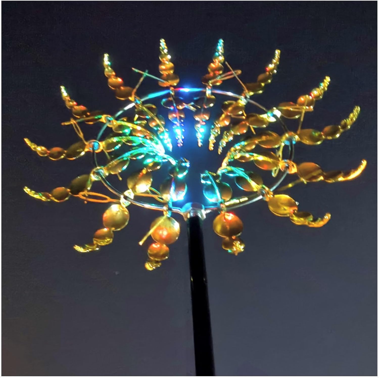 Solar Magical Metal Windmill, Solar Spinner 3D Wind Powered, 13.4 x 71in Yard Metal Wind Spinner,Gold