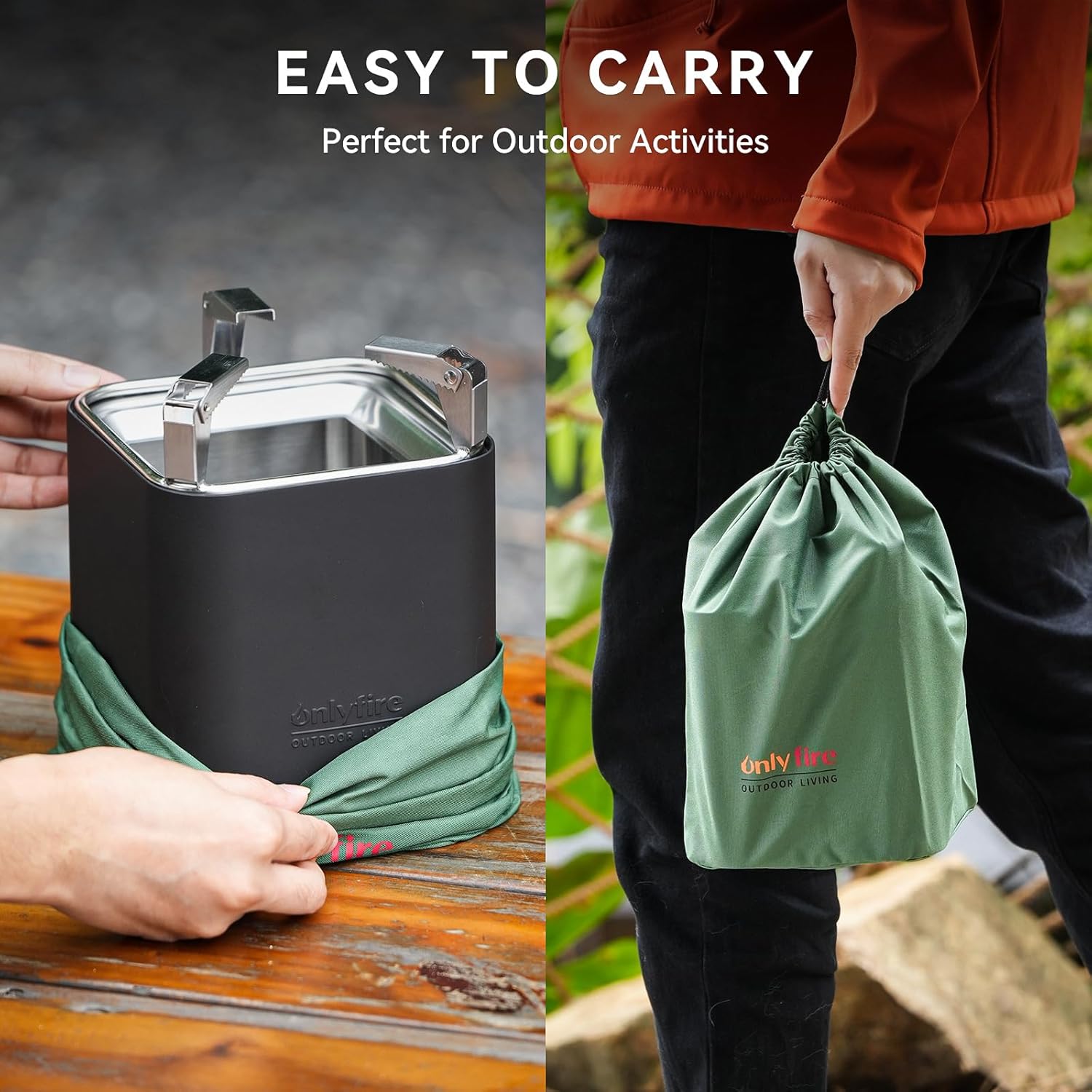 ONLYFIRE OUTDOOR LIVING 2-in-1 Smokeless Fire Pit with Pot Bracket & Carry Bag, Portable Camping Stove, Wood Burning Mini Tabletop Fireplace for Patio Backyard RV Tailgating, Black 9