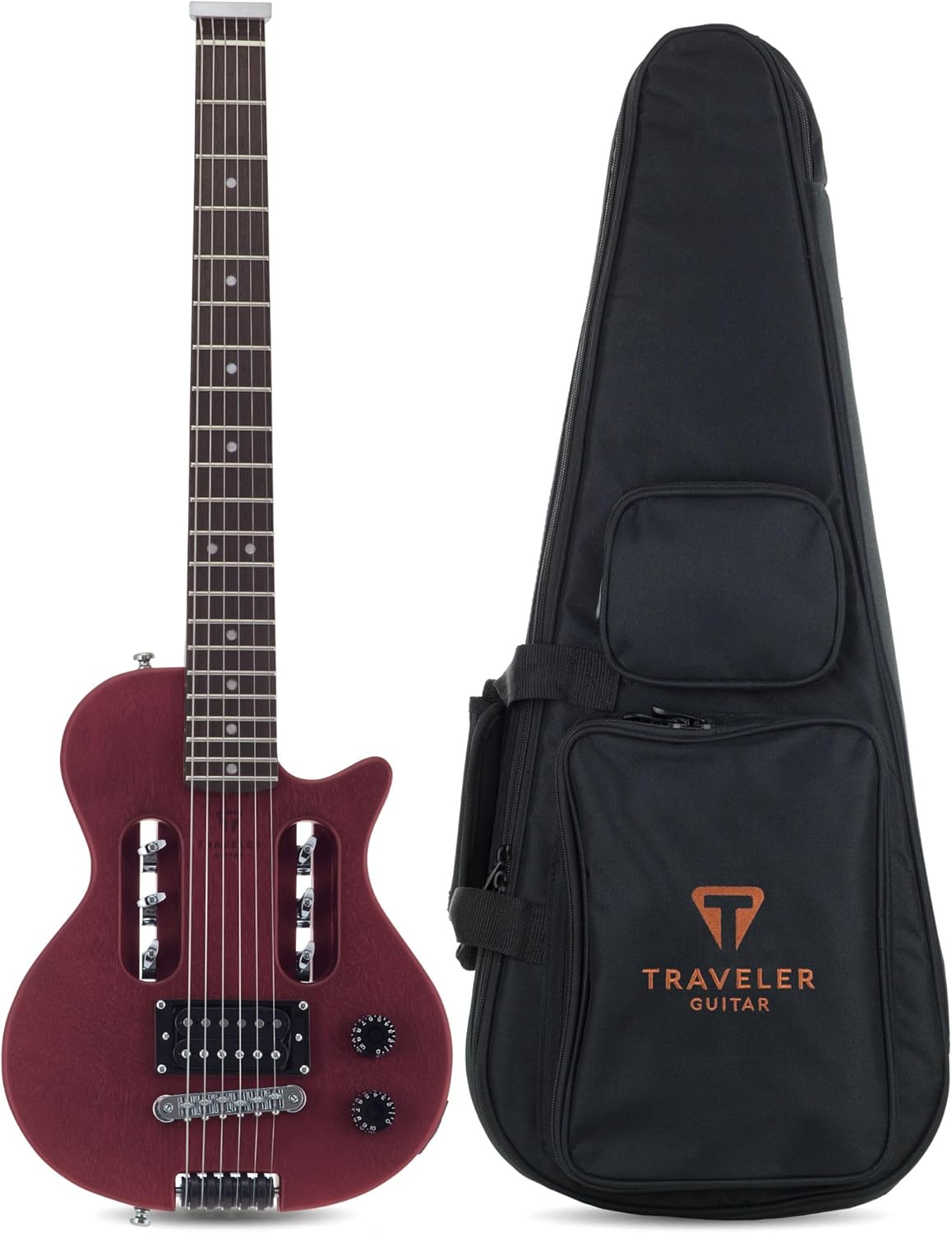 Traveler Guitar EG-1 Studio (Satin Red) Electric Travel Guitar | Lightweight, Portable, Headless, Practice Guitar w/Gig Bag