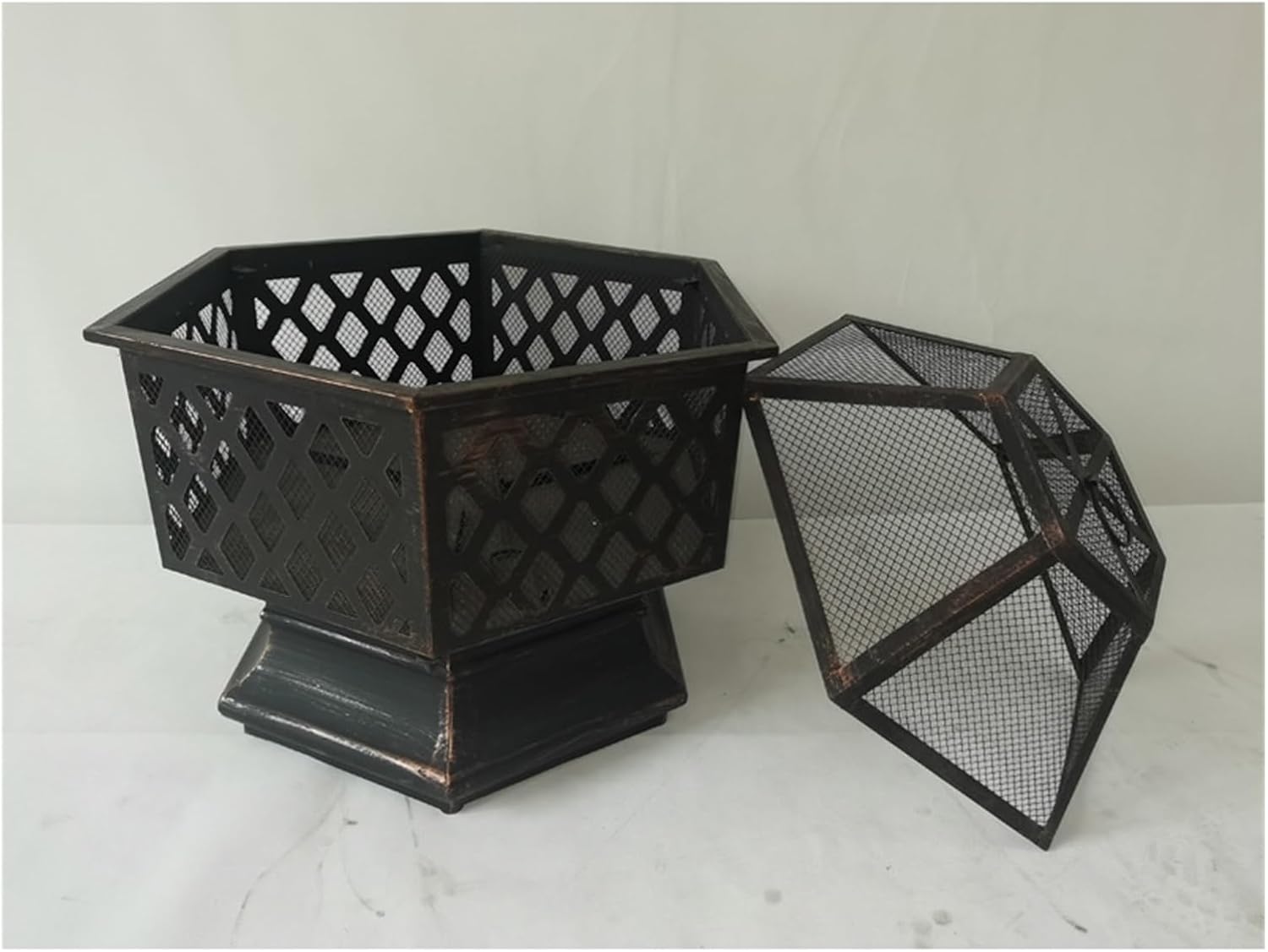 22 Inch Hexagon Steel Fire Pit for Outdoor Wood Burning Portable Fire Bowl with Spark Screen and Poker Deep Bowl Design for Backyard Patio Camping and Garden