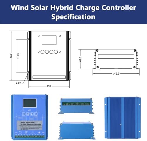 6000W Wind Solar Hybrid Charge Controller - MPPT Regulator for 12V/24V/48V Batteries, Off-Grid System, Dump Load, Blue, Ideal for Wind Turbine & Solar Panel Charging