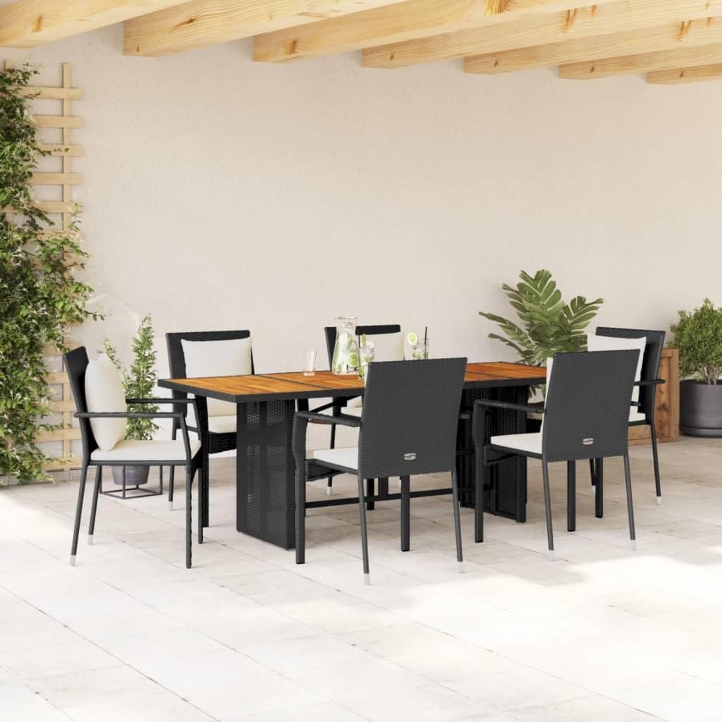 7 Piece Patio Dining Set with Cushions Black Poly Rattan,Durable Garden Dining Set with Comfortable Cushions for Outdoor Dining Furniture Sets for Patio, Lawn & Garden