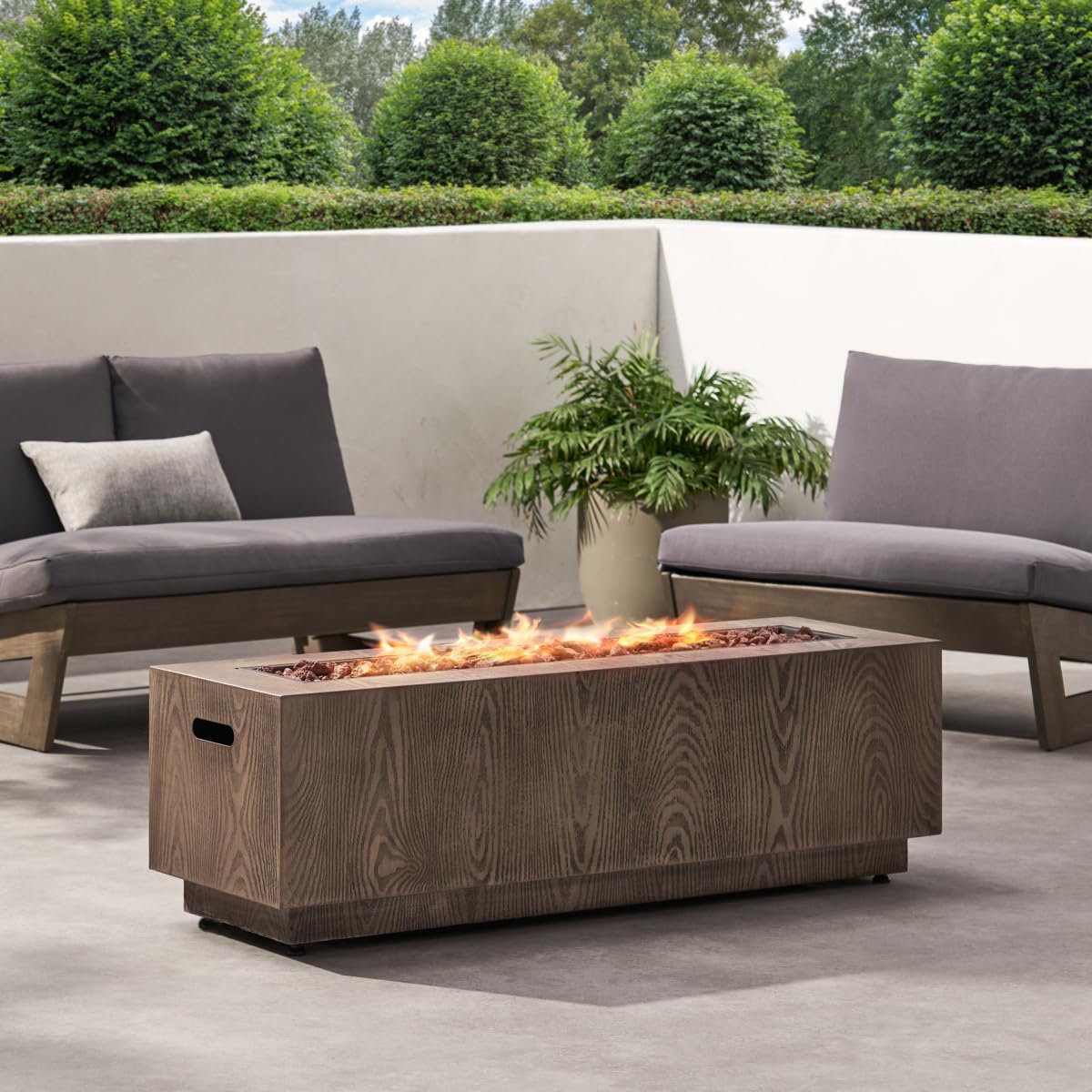 48-inch Rectangle Propane Fire Pit Table, 50,000 BTU Outdoor Iron Fire Pit with Brown Wood Pattern for Patio, Garden, Backyard Gatherings