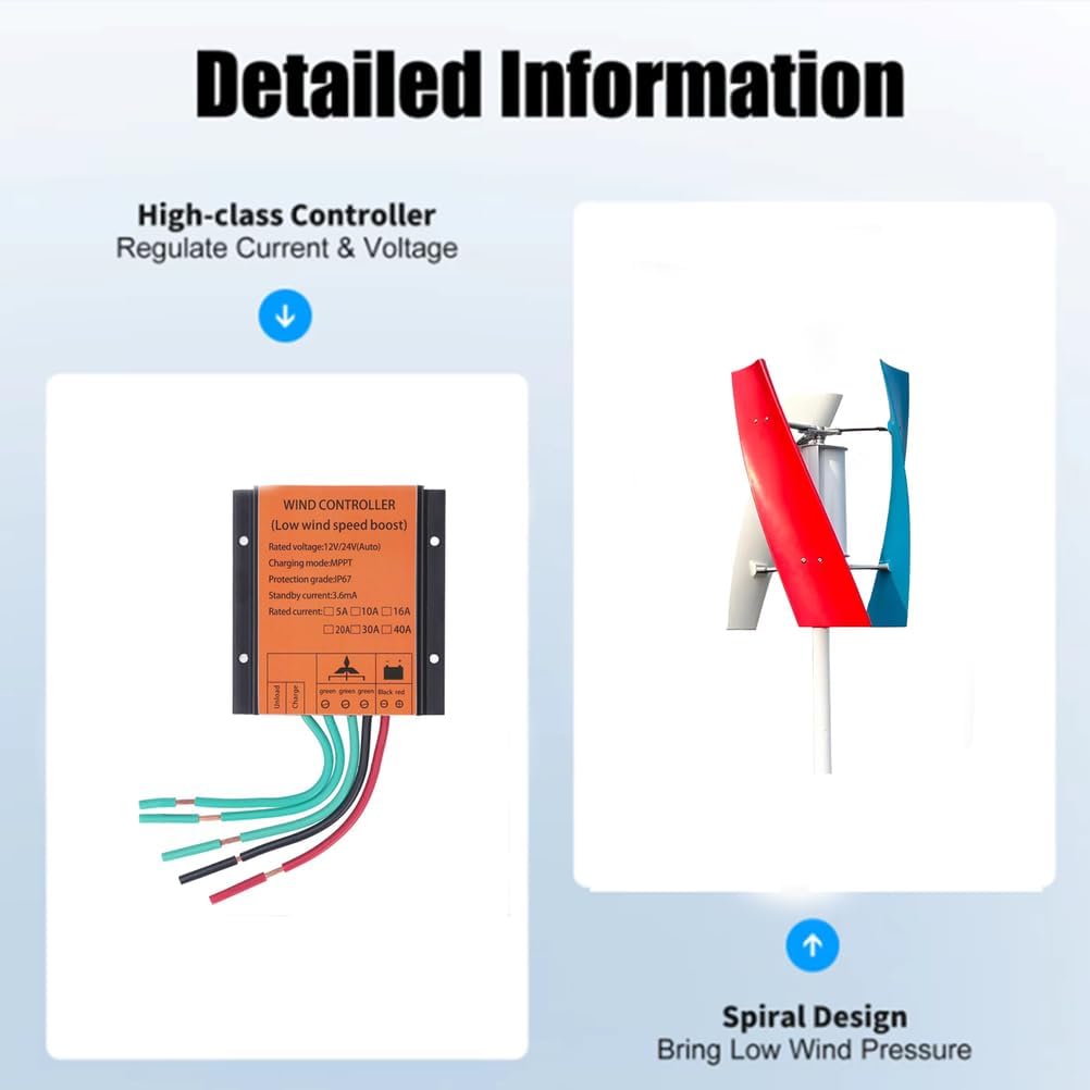48V,8000W 12V/24V/48V Wind Turbine Generator, with 3 Blades/Controller Wind Turbine Kit No Noise Low Wind Speed Start Windmill Generator for Home, Boats, Street Lighting