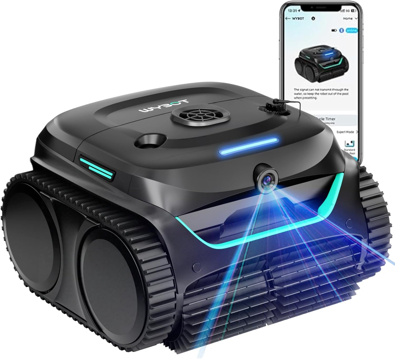 WYBOT C2 Vision AI Camera Cordless Pool Cleaner Robot for Inground Pools, 8 Mode Robotic Pool Cleaner, Utra-fine Filtration, Powerful Suction, Wall Climbing, Waterline Cleaning, Black