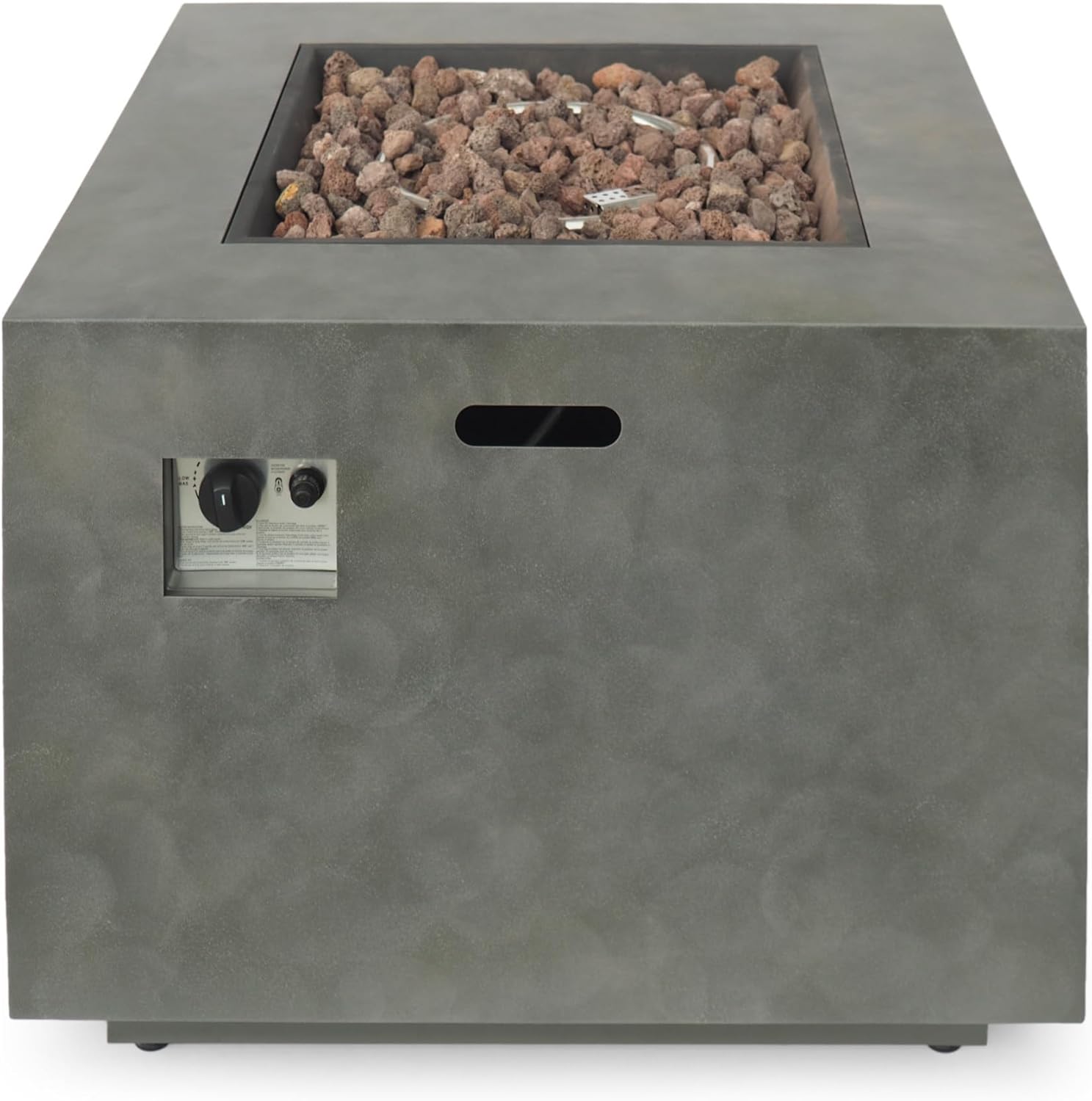 Square Fire Pit 50,000 Btu – Outdoor Stone Gray Fire Pit for Patio, Backyard, – Durable Steel Construction with Lava Rocks Spark Screen (1 Doors)