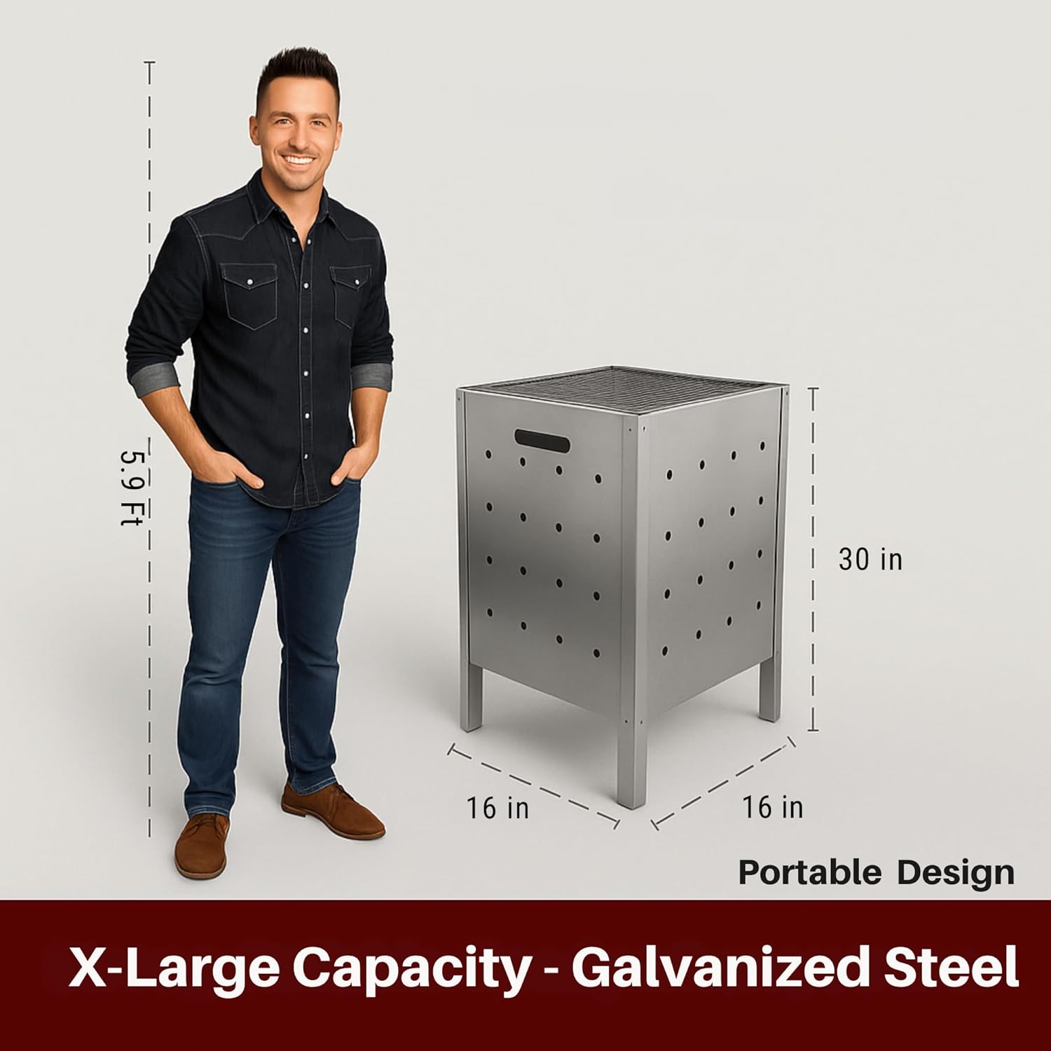 Burn Barrel Trash Can – Heavy Duty Galvanized Metal Fire Pit for House & Garden Use – Great for Paper, Garbage, Outdoor Debris & Shredder Waste – 29x16 Inch, 31.7 Gallon Capacity