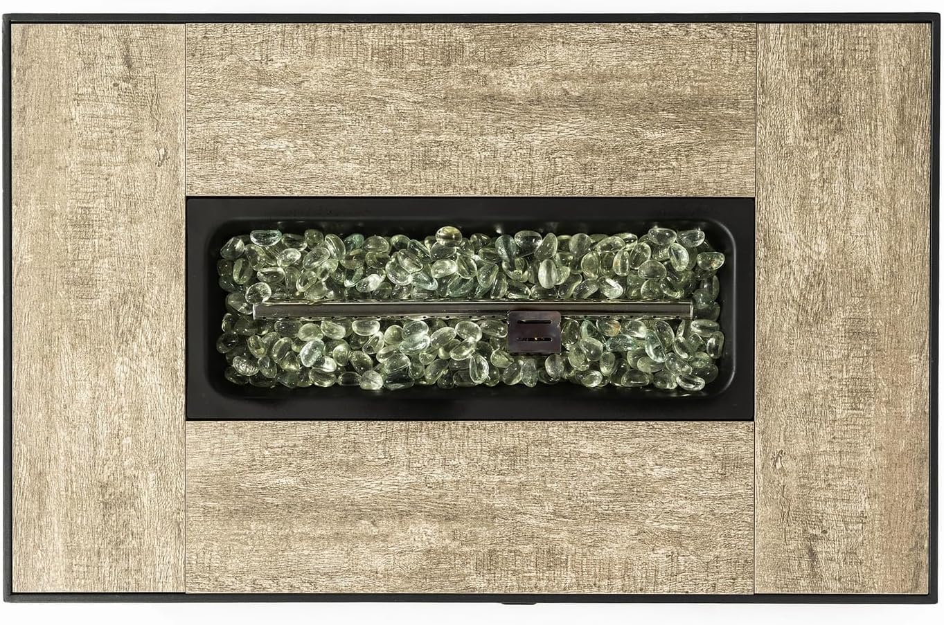 Penau Beige Rattan Fire Pit Table with Ceramic Tile Top and Tank Holder for Outdoor Use