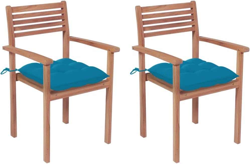 Patio Chairs 2 pcs with Light Blue Cushions Solid Teak Wood,Stylish and Durable Teak Patio Chairs with Cushions for Outdoor and Indoor Use Outdoor Seating Furniture