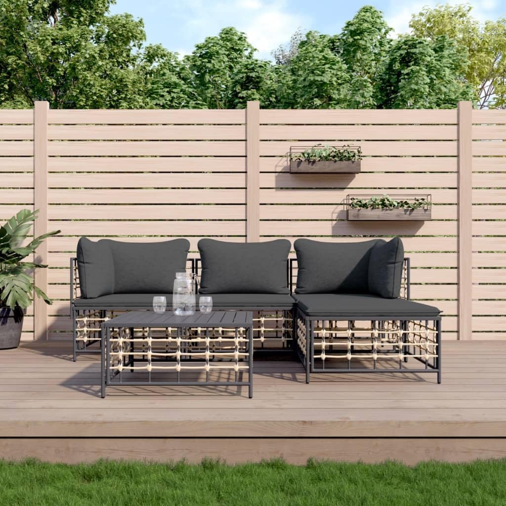 4 Piece Patio Lounge Set with Cushions, Poly Rattan,Premium Garden Lounge Set: Durable Poly Rattan Outdoor Sofa for Comfort and Style Patio Furniture & Accessories, Outdoor Seating