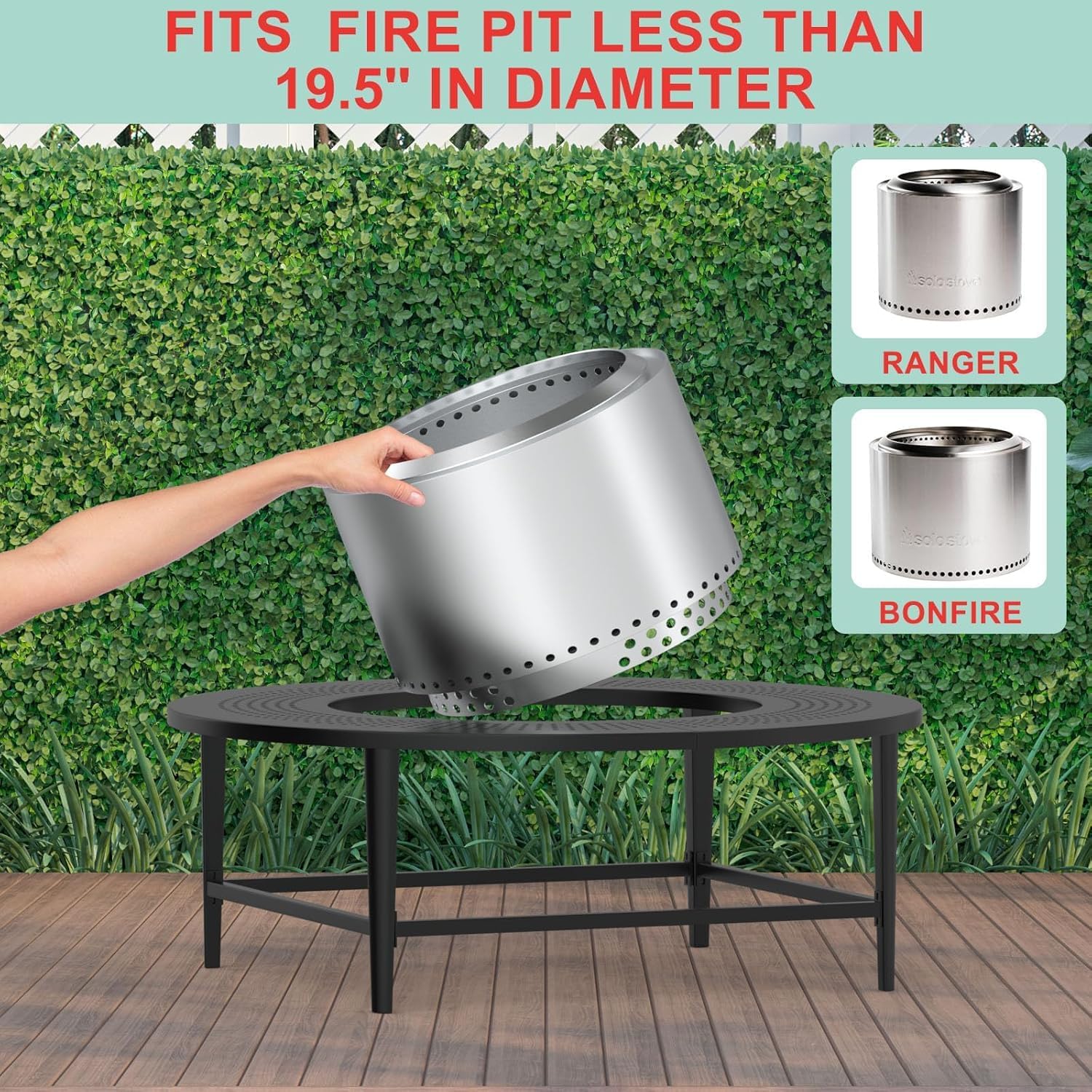 38 Inch Fire Pit Surround Tabletop for Solo Stove Bonfire/Ranger/Tiki Accessories, Smokeless Fire Pit Table & Dust Cover for Solo Stove and Other Wood Burning, Powder-Coated Steel Stove Table Surround