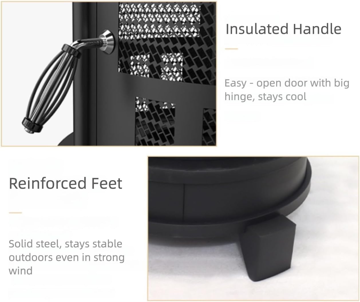 Outdoor Fire Pit, Black Metal Mesh Chiminea, 27x27x38 Inch, Portable Garden Stove with Heat-Resistant Handle, Patio Heater for Backyard