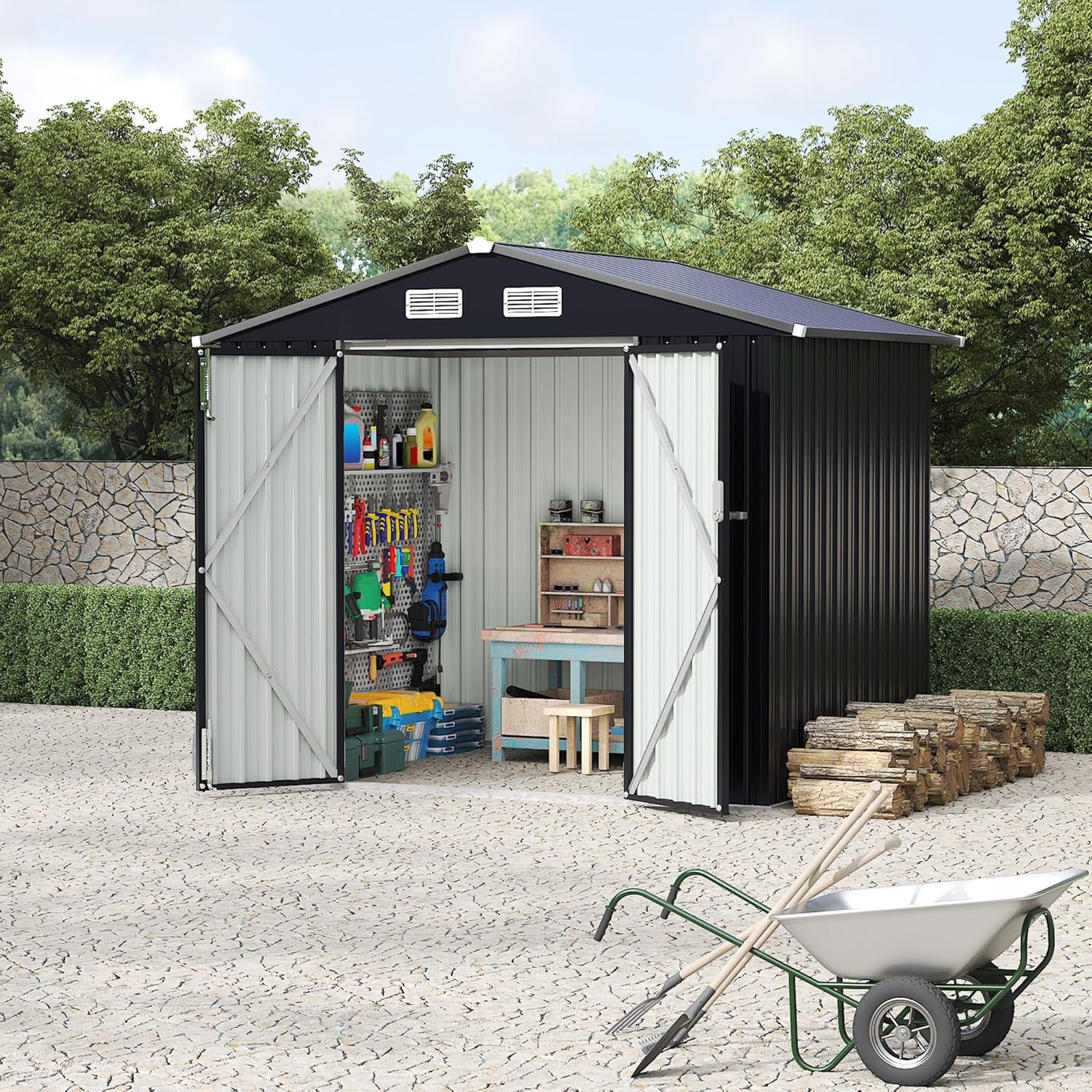 6x8FT Outdoor Metal Storage Sheds, Metal Garden Sheds & Outdoor Storage, MetalTool Shed with Lockable Door & Air Vents for Backyard Garden Patio Lawn