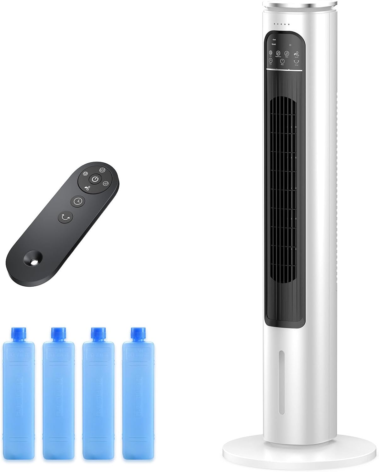 Windowless Portable Air Conditioner Ac Unit with Remote,37” Evaporative Air Cooler,Swamp Cooler for 4 Modes, 12H Timer, Removable Water Tank,Ice Packs,CoolingTower Fan for Bedroom,Outdoor,Indoor White