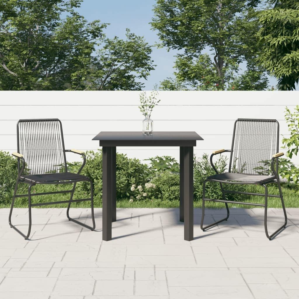 3 Piece Patio Dining Set Black PVC Rattan Garden Furniture