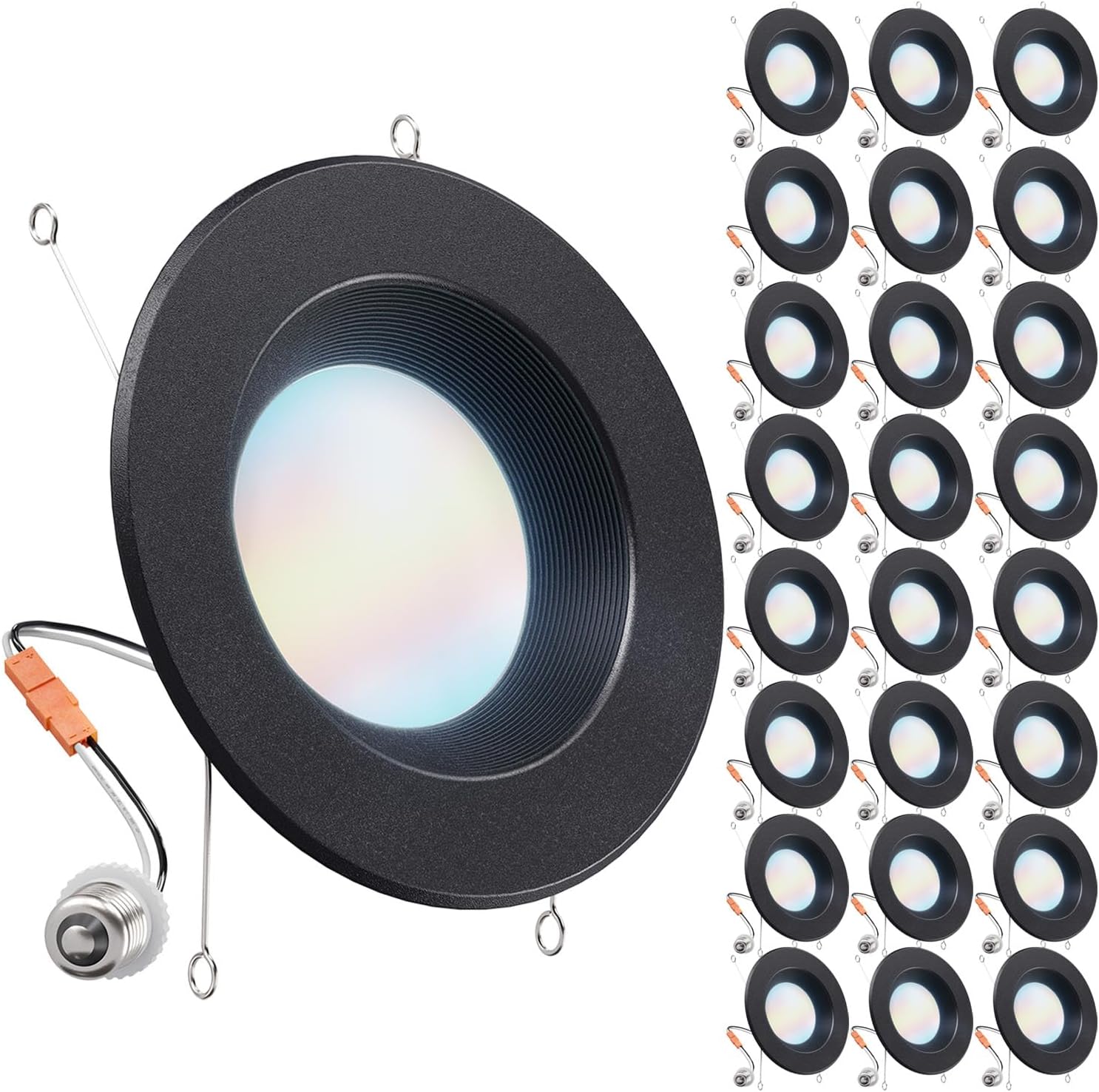 Sunco 24 Pack 5CCT Black LED Recessed Lighting 6 Inch, 2700K/3000K/3500K/4000K/5000K Selectable, Dimmable Can Lights, Baffle Trim, 13W=120W, 965 LM, Damp Rated, Retrofit Installation - UL Listed.