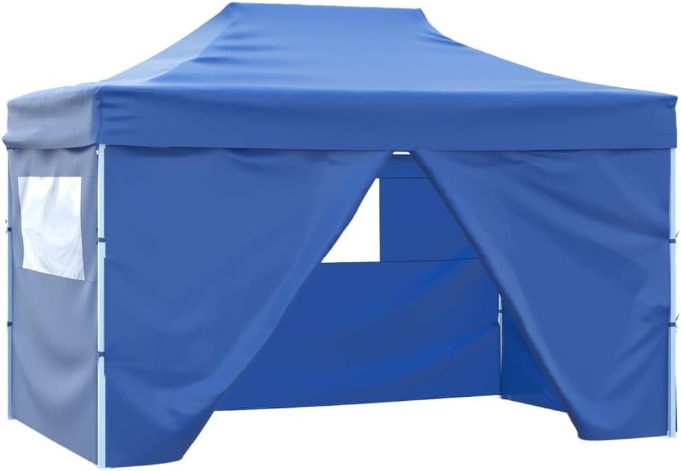 Professional Folding Party Tent with 4 Sidewalls 9.8'x13.1' Steel Blue,Durable UVand WaterResistant Canopy for Flawless Events Outdoor Living, Patio Furniture & Accessories