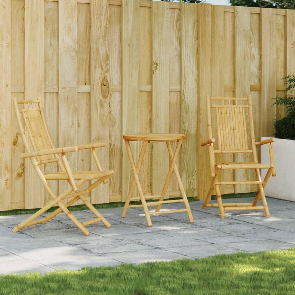 3 Piece Bistro Set Bamboo,Bamboo Patio Bistro Set: Foldable Table and Chairs for Garden, Backyard, Balcony Furniture Sets for Patio, Lawn & Garden