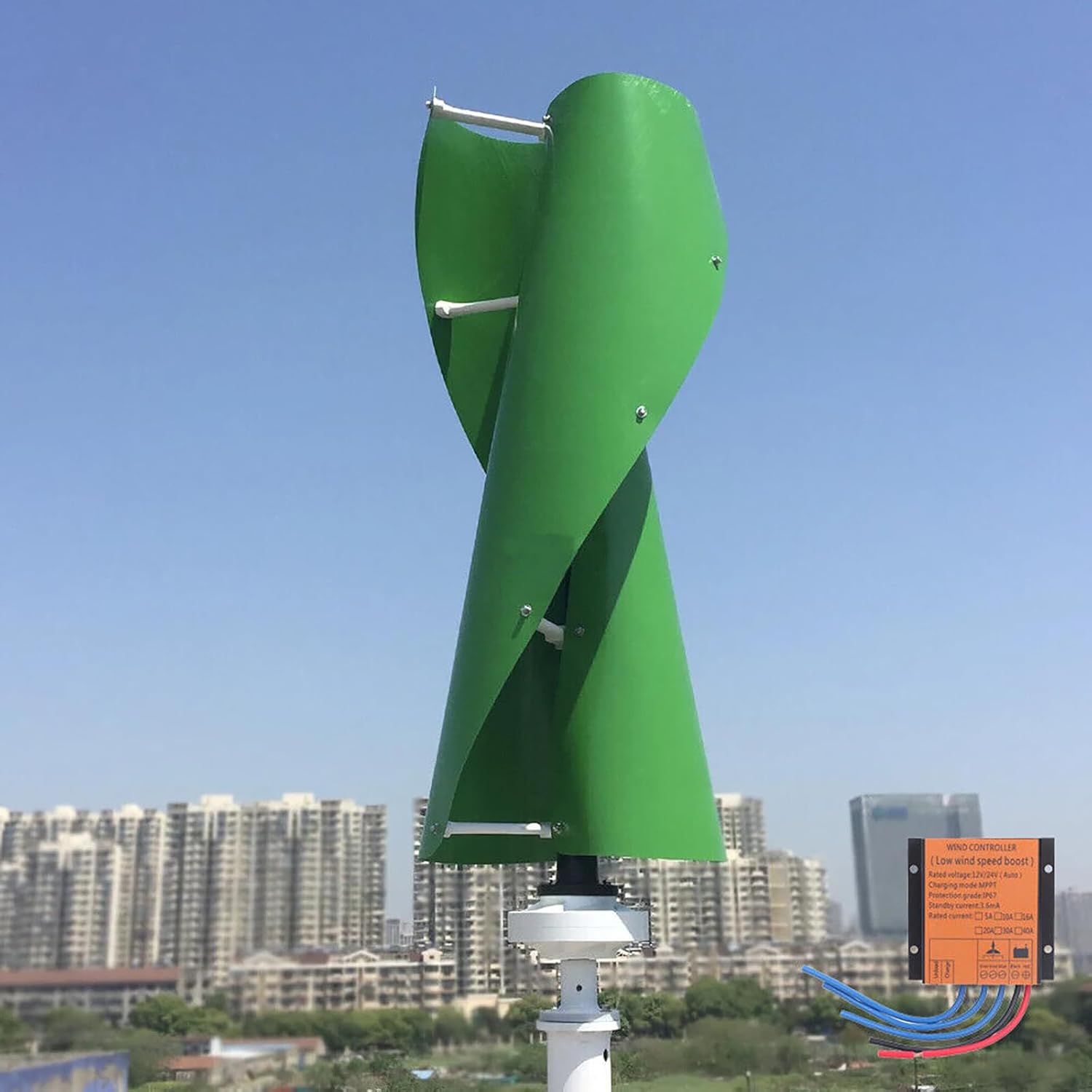 800W 12V Vertical Wind Turbine Maglev Axis Coreless Permanent Magnet Wind Power Generator Green Blades Windmill with MPPT Charge Controller