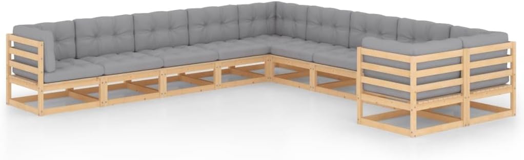 Furniture Sets 10 Piece Patio Lounge Set with Cushions Solid Pinewood,Rustic Pinewood Patio Lounge Set: Durable Outdoor Furniture for Relaxation and Comfort Garden Conversation Sets