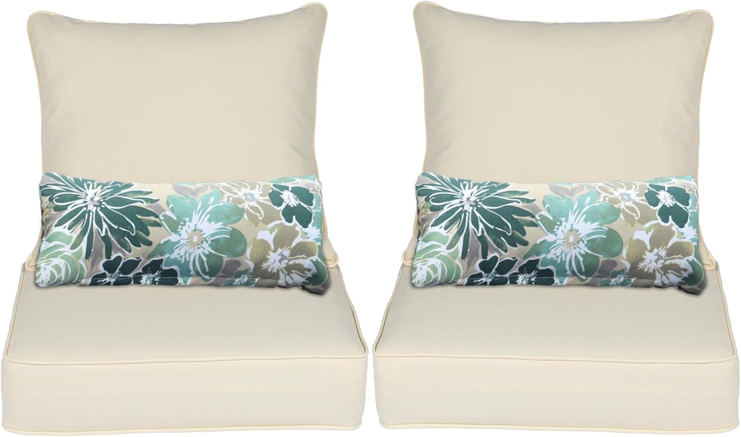 Aoodor Outdoor Chair Cushion, 22 x 24 Inch Water-Resistant, Fade-Resistant Olefin Frbric Patio Seat Cushions with Removable Cover and Adjustable Straps for Outdoor Furniture, Set of 2, Cream Yellow