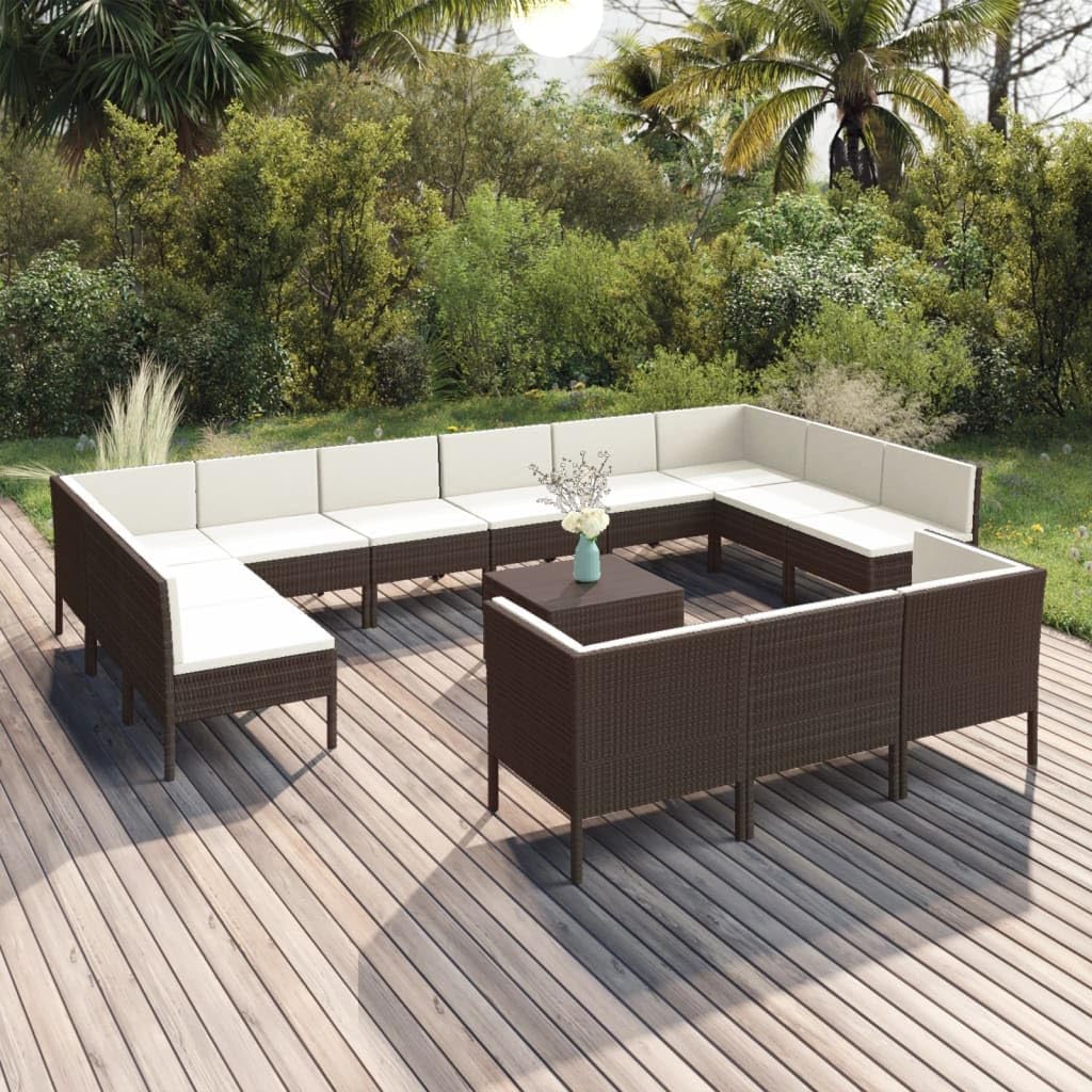 14 Piece Patio Lounge Set with Cushions Poly Rattan Brown,Complete Your Outdoor Oasis: WeatherResistant Rattan Lounge Set for Ultimate Relaxation and Comfort Patio Furniture, Outdoor Furniture Sets