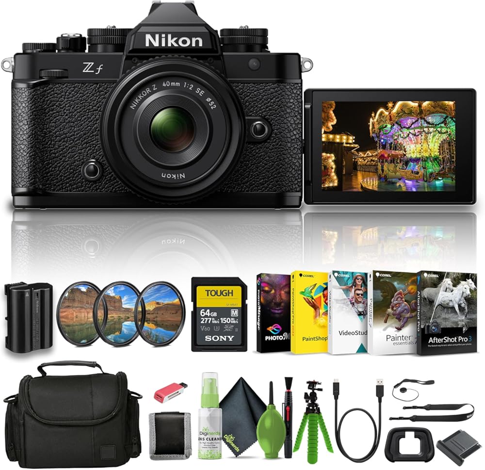 Nikon Zf 24.5MP Sensor 4K Video Recording Mirrorless Camera with Nikon NIKKOR Z 40mm f/2 (SE) Lens (1763) + 64GB Memory Card + Filter Kit + Bag + Card Reader + Corel Photo Software + More