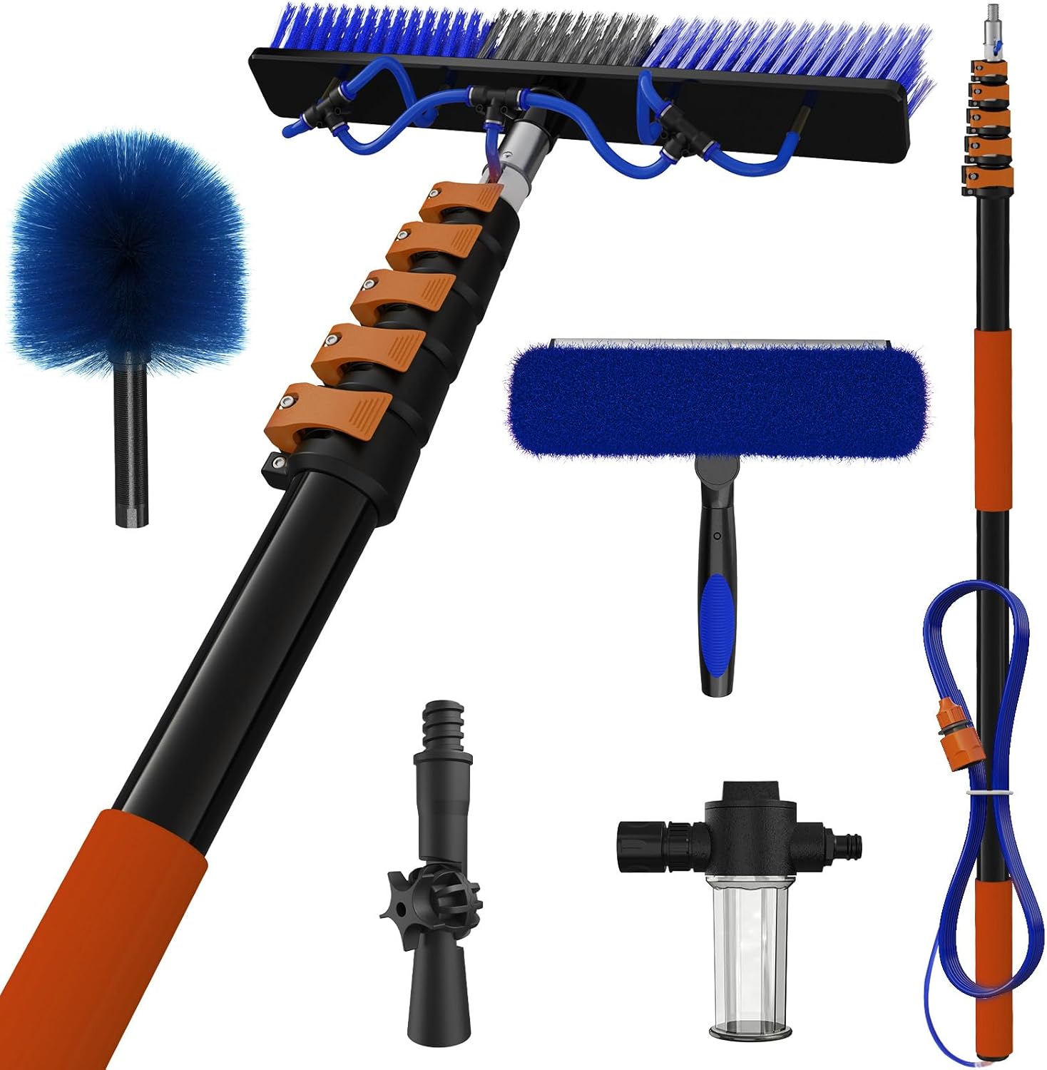 30Ft Reach Solar Panel Cleaning Brush Kit with 5-24ft Telescoping Pole, Water Fed Window Cleaner Tool with 20