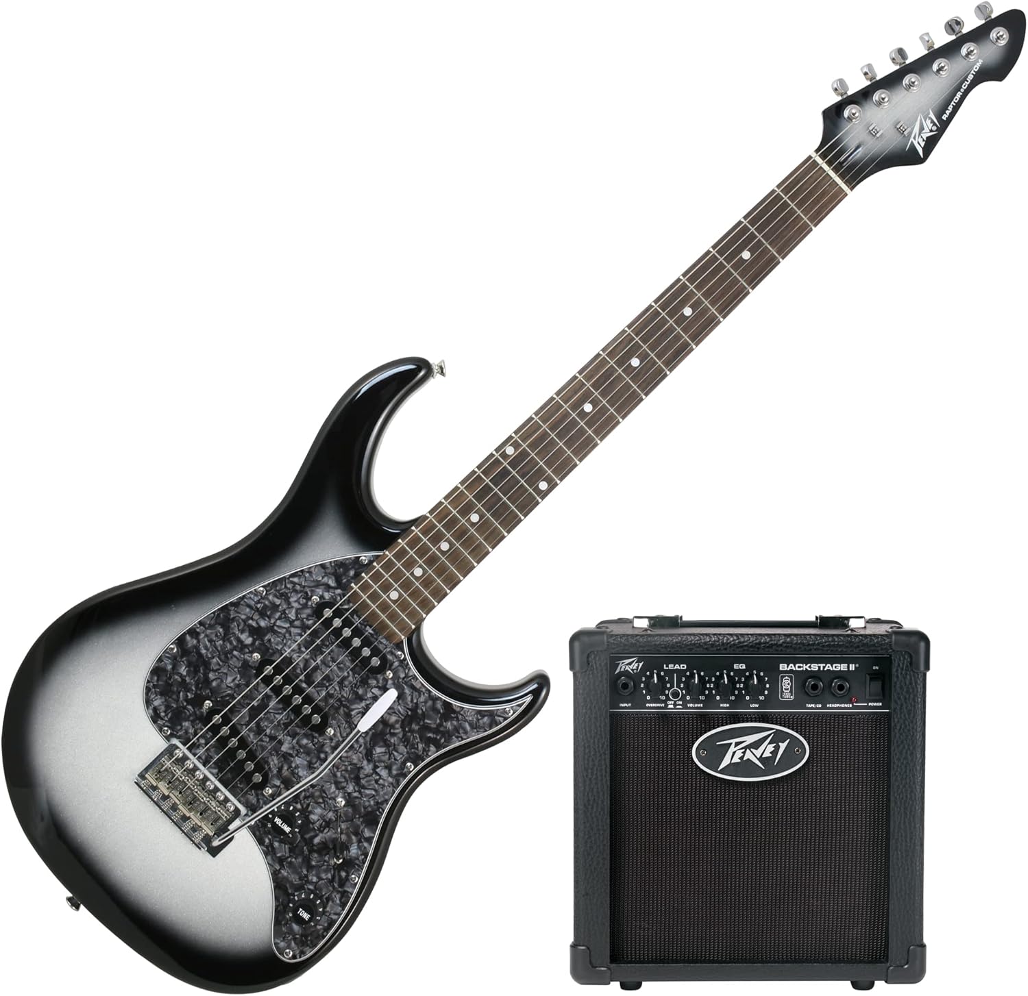 Peavey Raptor® Custom Silverburst Electric Guitar With Backstage® II Combo Guitar Amplifier