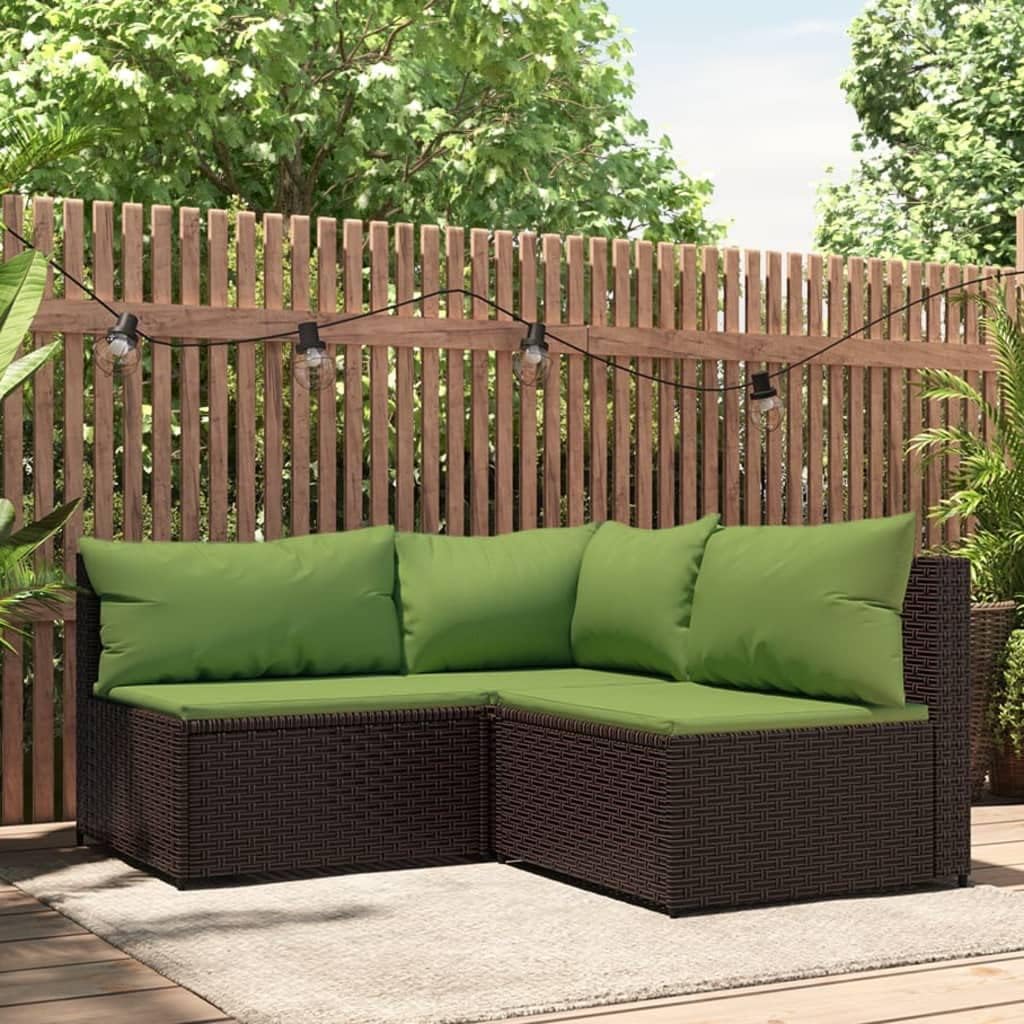 3 Piece Patio Lounge Set with Cushions Brown Poly Rattan,Elegant Patio Lounge Set: WeatherResistant Modular Sofa for Garden Relaxation Patio Furniture & Accessories, Outdoor Seating