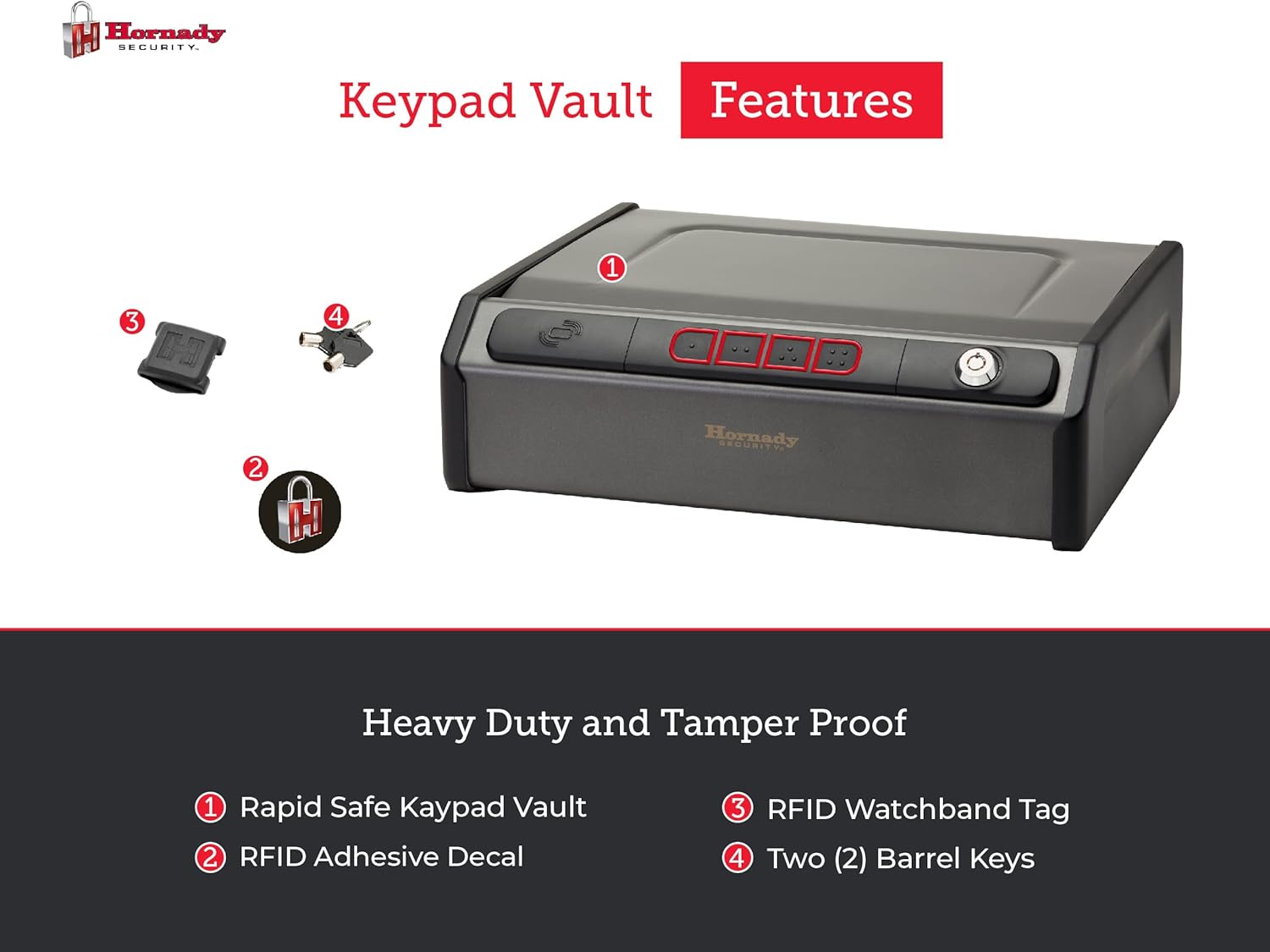 Hornady Rapid Safe Keypad Vault with RFID Touch Free Entry, 97436 - Tamper Proof Gun Safe Perfect for Storing Handguns, Gun Accessories, & Valuables - Three Entry Methods with 2 Included RFID Tags