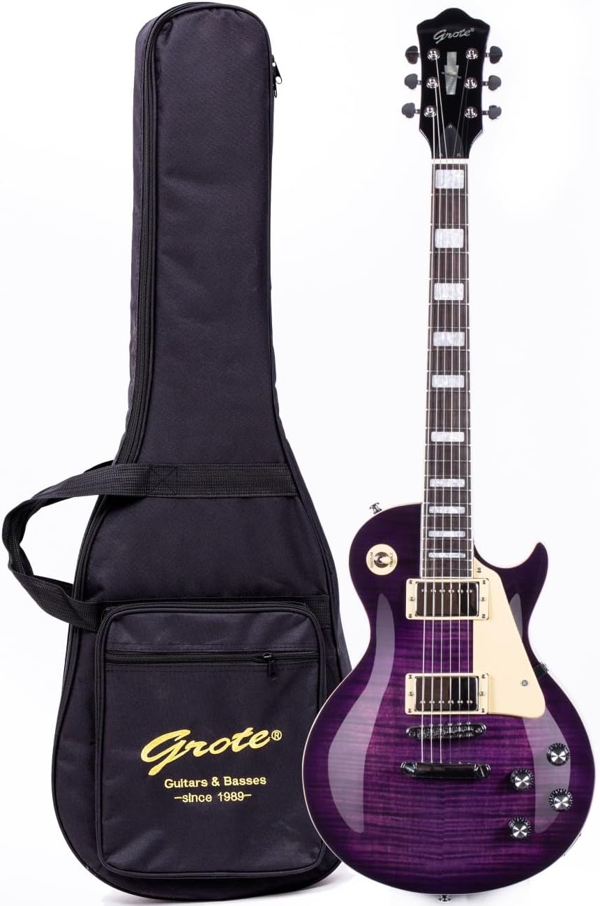 40'' Electric Guitar Solid Lpys-006 Maple Neck, LP Style Electric Guitar, Stainless Steel Cover, Suitable for all Levels, with GIGBAG (GTLP-02-purple)